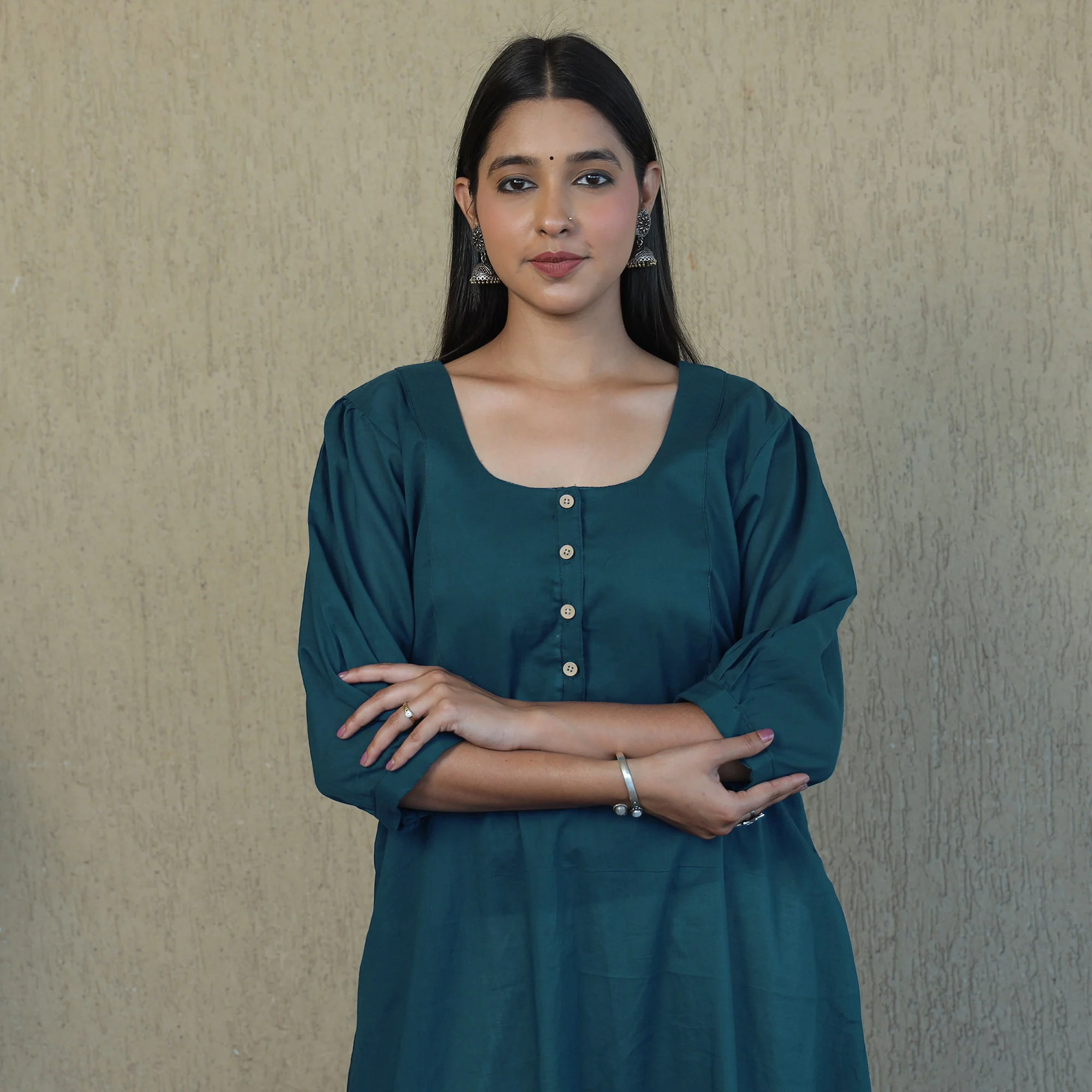 Blue - Mulmalai Cotton Plain Dyed A-Line Kurta - Image 3