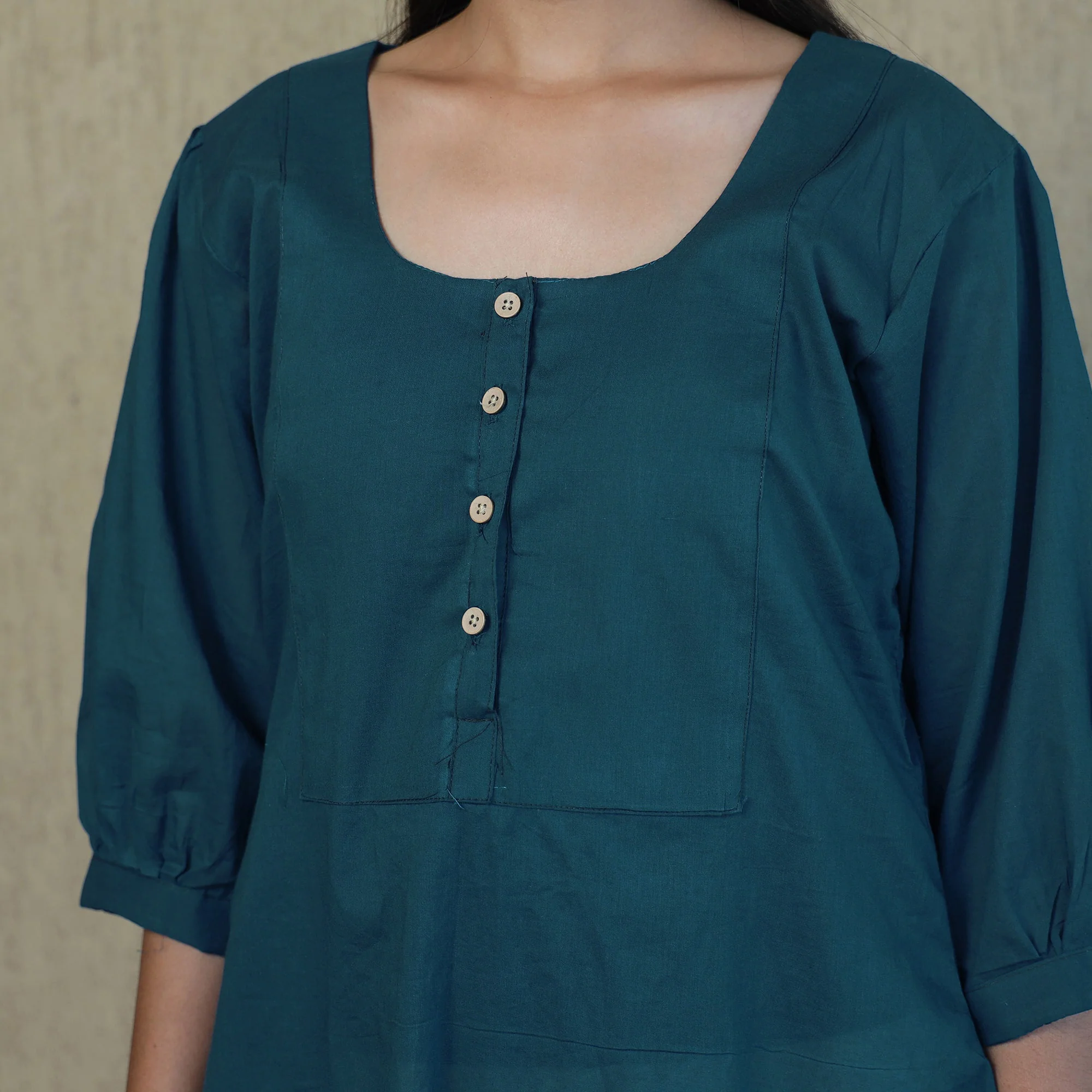Blue - Mulmalai Cotton Plain Dyed A-Line Kurta - Image 4