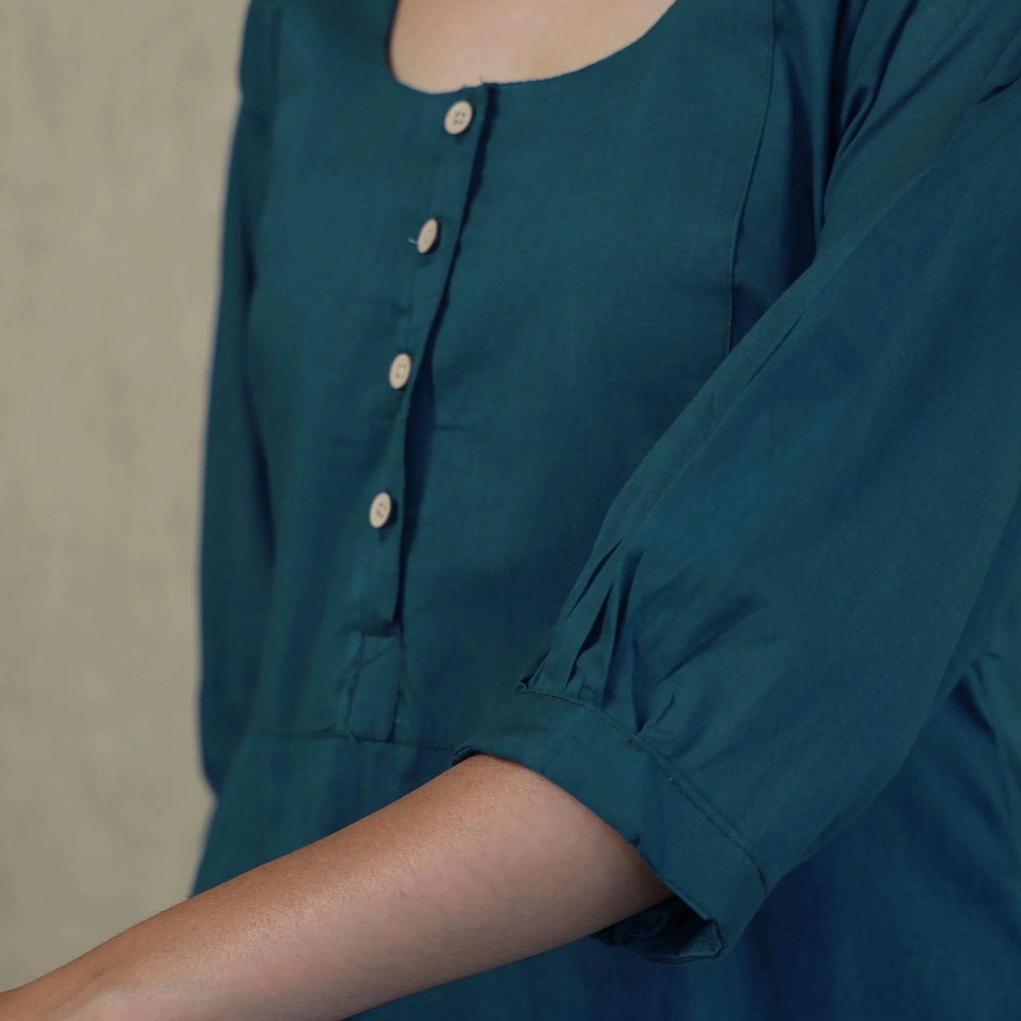 Blue - Mulmalai Cotton Plain Dyed A-Line Kurta - Image 5