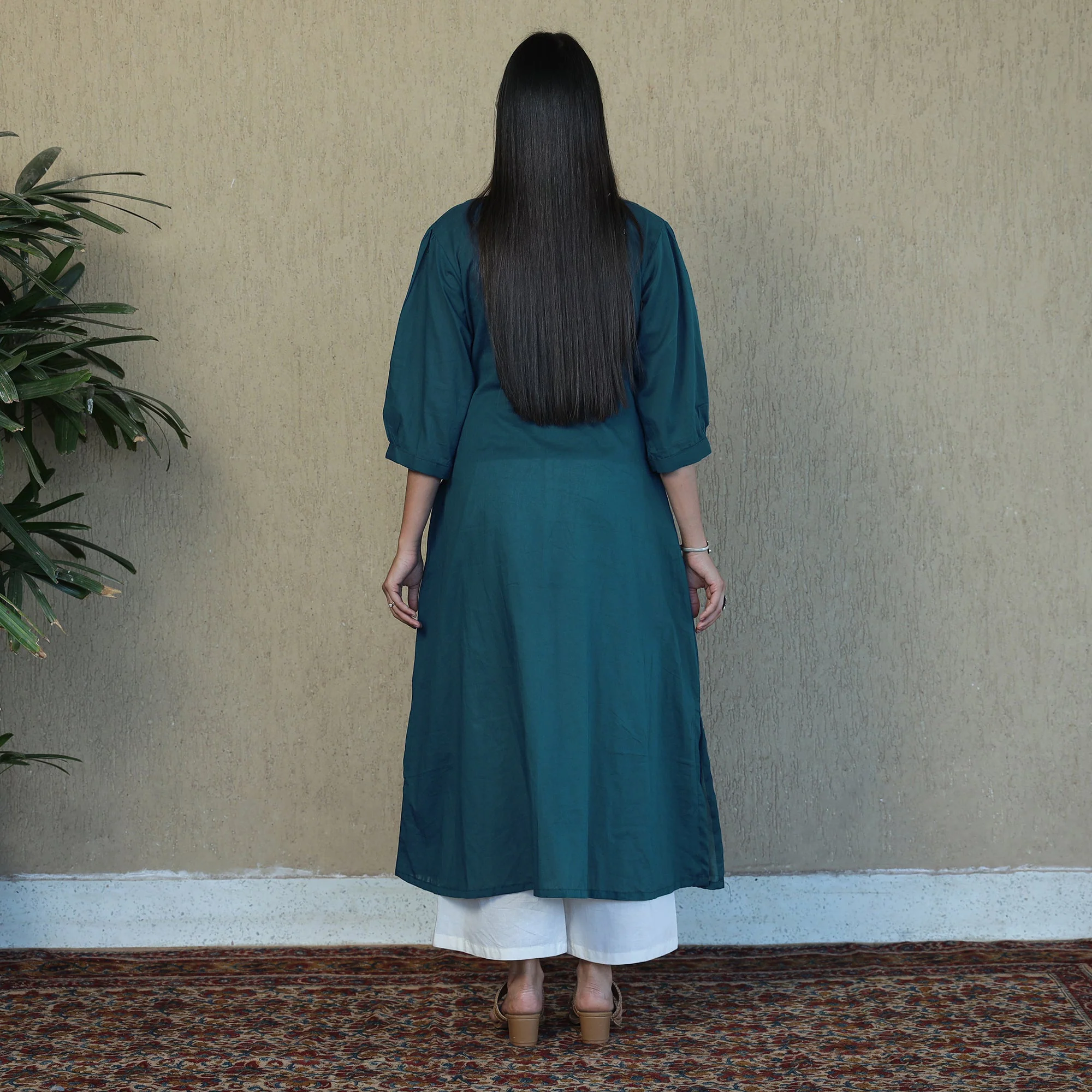 Blue - Mulmalai Cotton Plain Dyed A-Line Kurta - Image 6