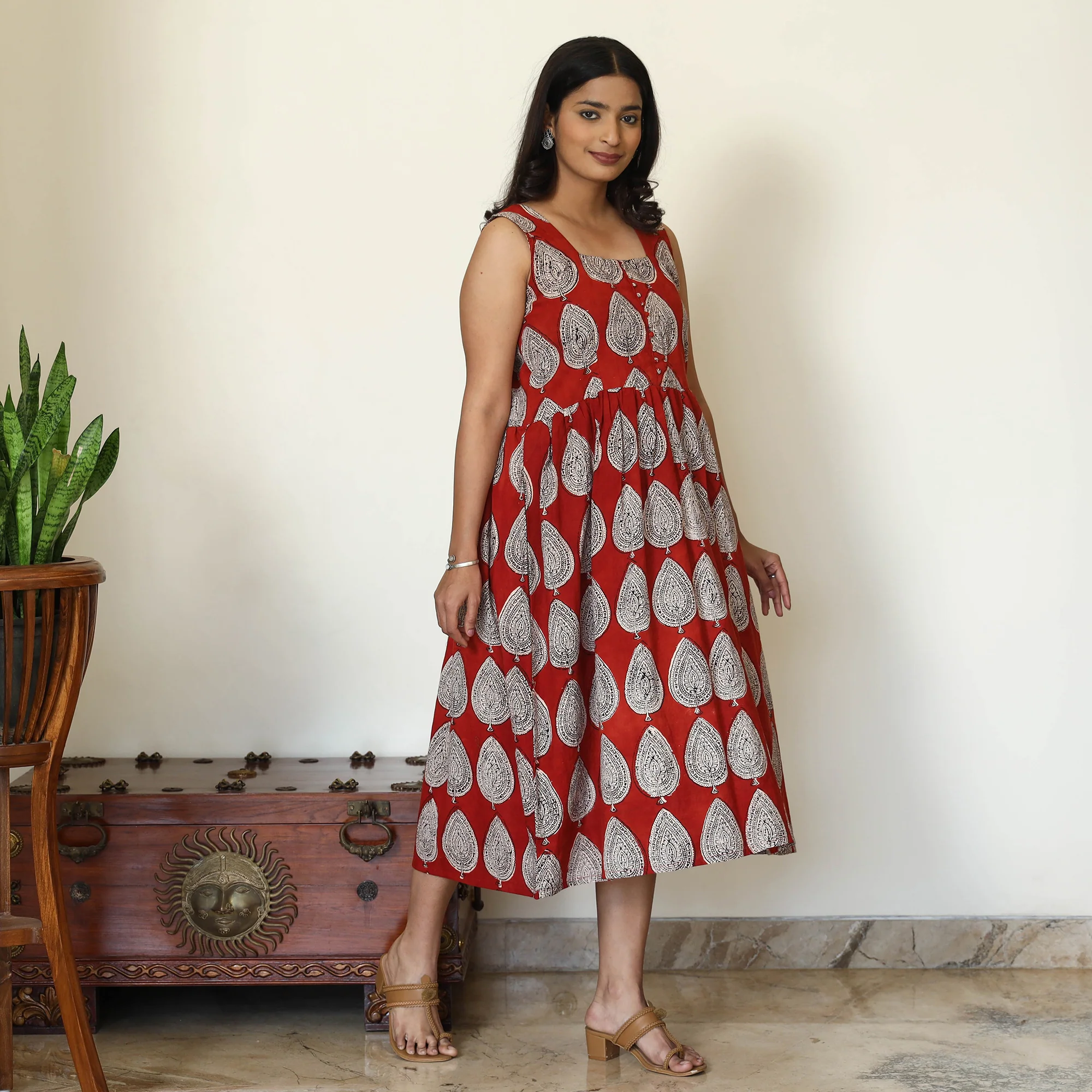 Red - Bagh Hand Block Printed Cotton Dress - Image 4