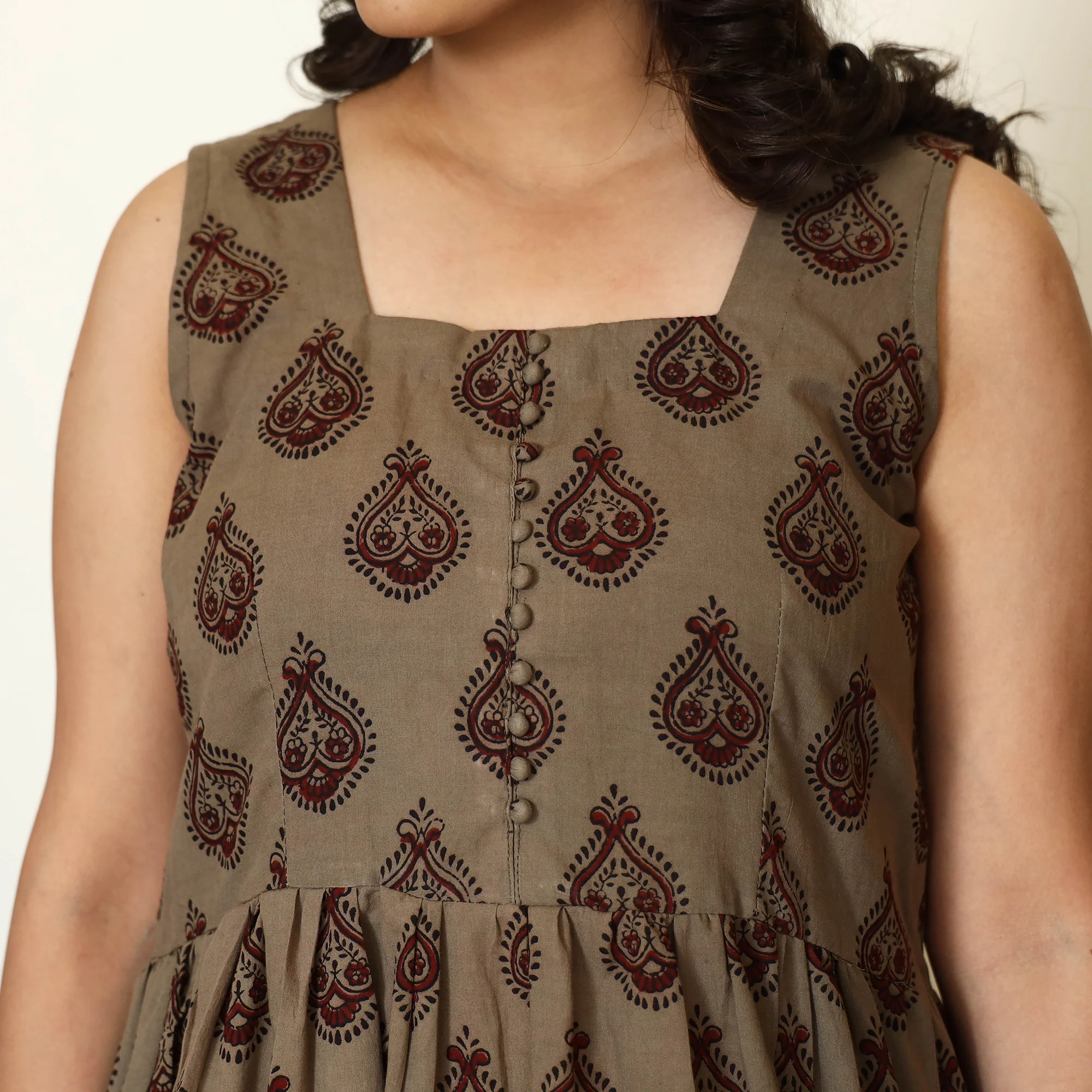 Brown - Bagh Hand Block Printed Cotton Dress - Image 6