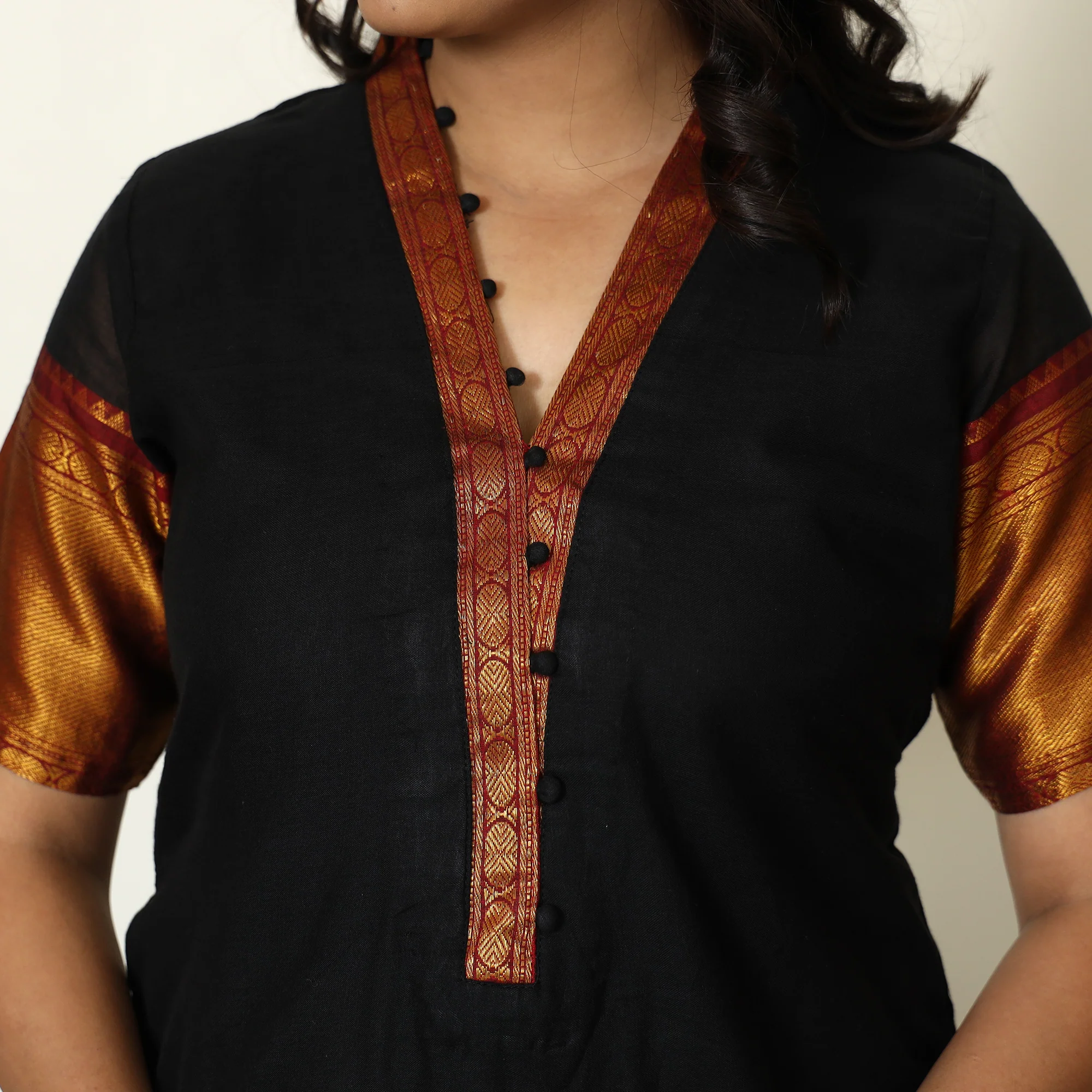 Black - Dharwad Cotton Kurta with Palazzo & Dupatta Set 21 - Image 5