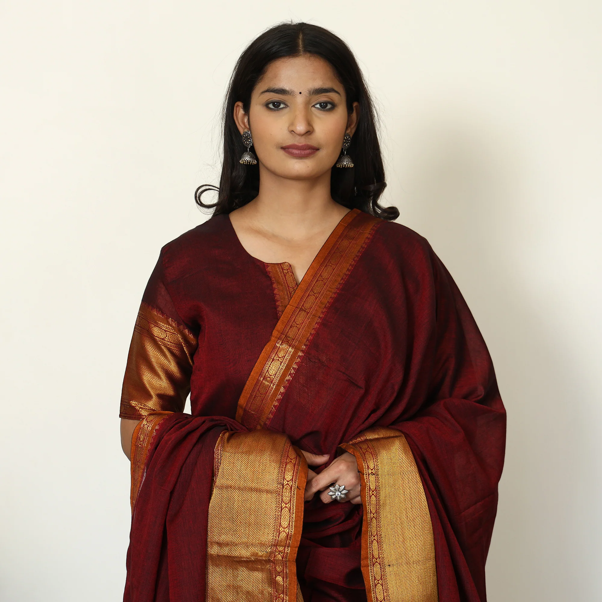 Maroon - Dharwad Cotton Kurta with Palazzo & Dupatta Set 22 - Image 3