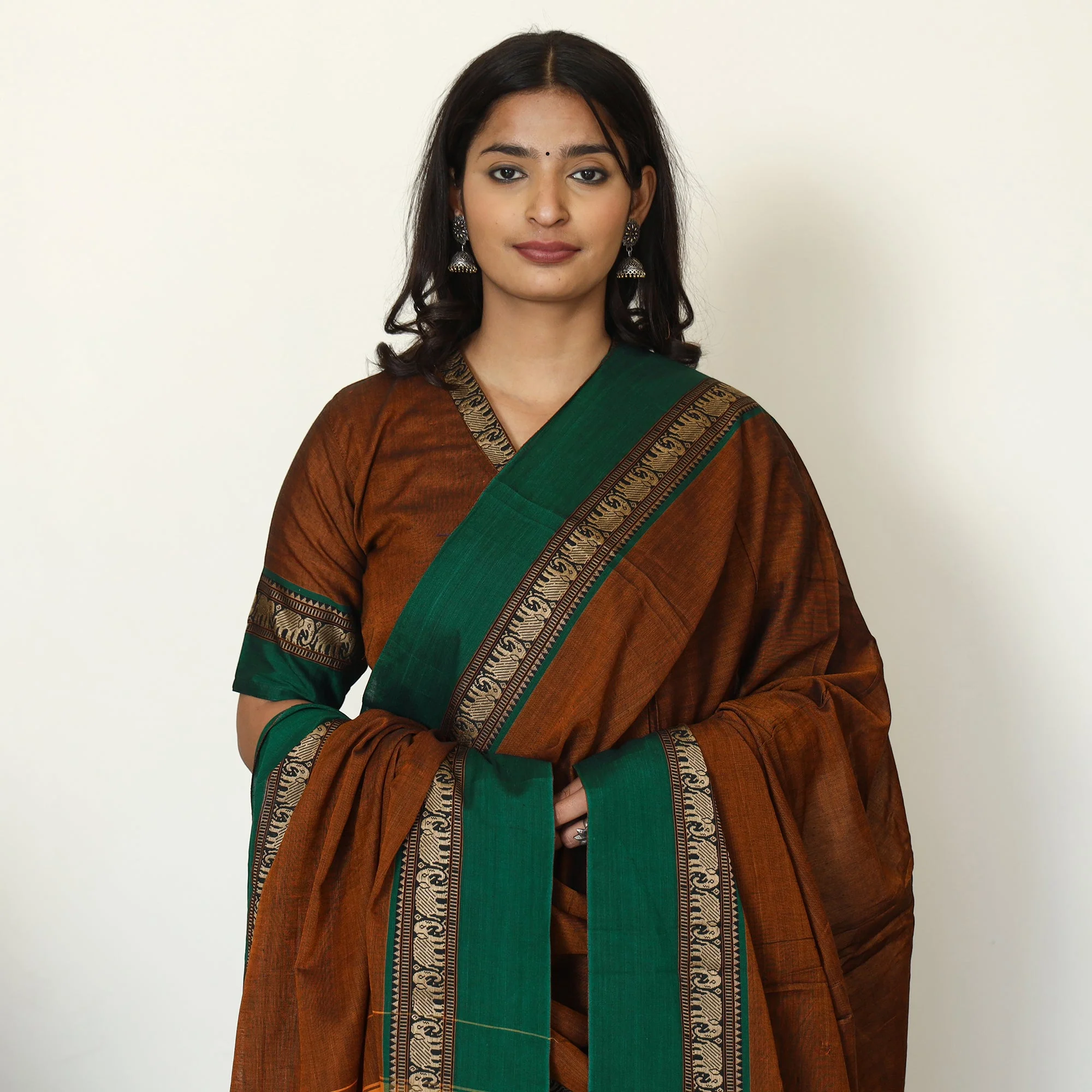Brown - Dharwad Cotton Kurta with Palazzo & Dupatta Set 07 - Image 3