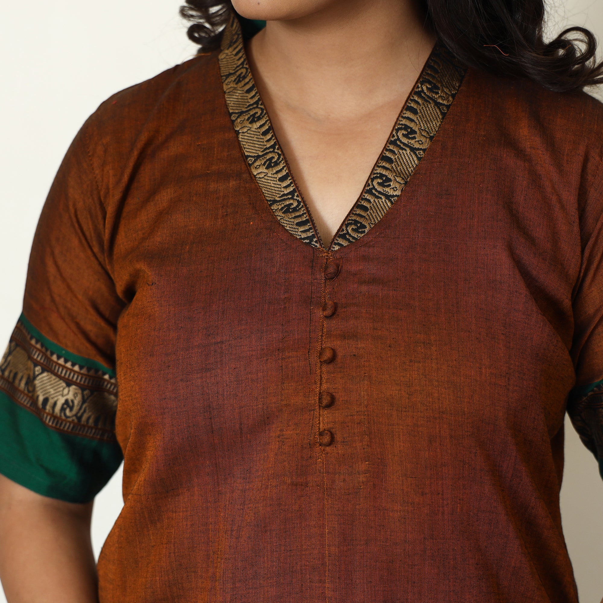 Brown - Dharwad Cotton Kurta with Palazzo & Dupatta Set 07 - Image 4