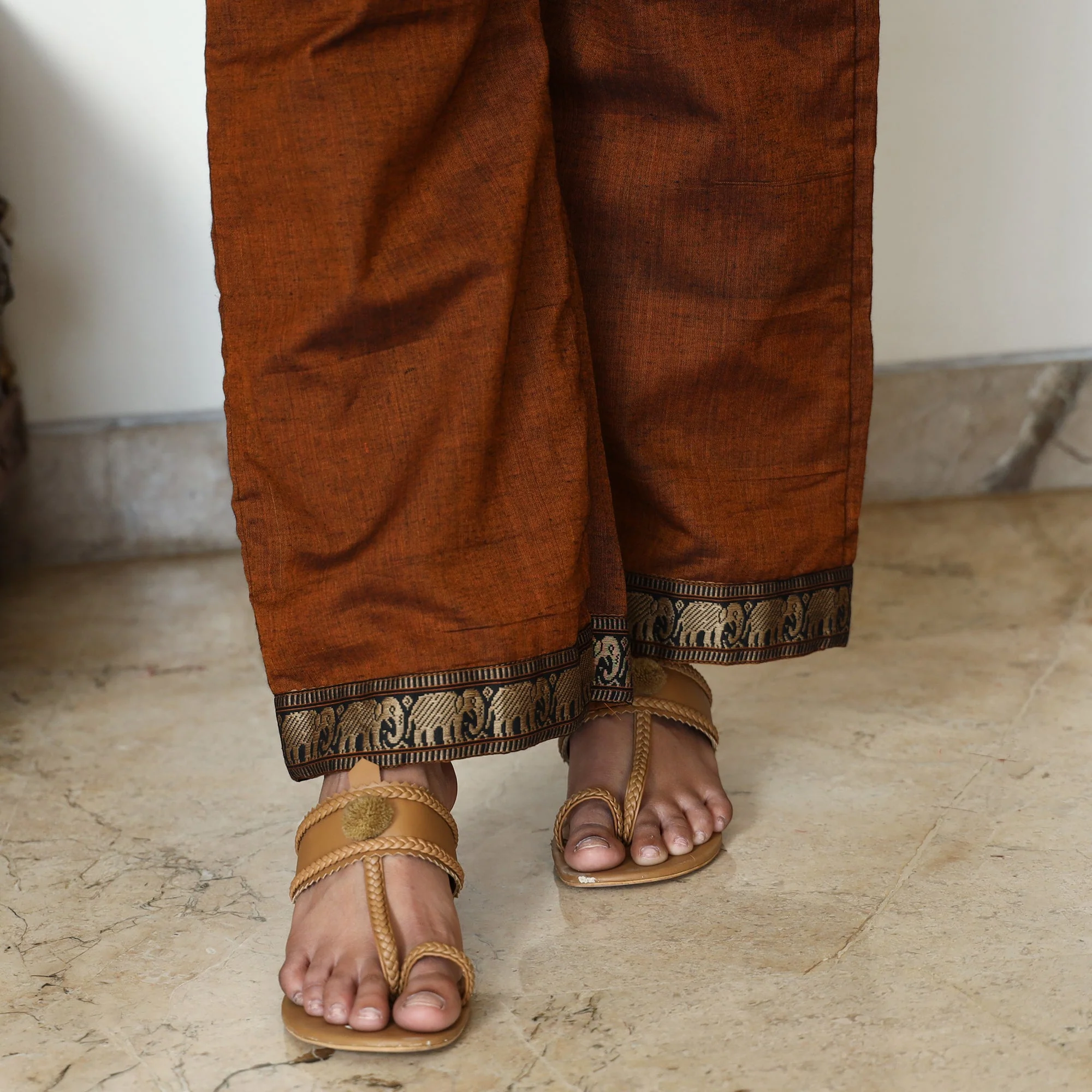 Brown - Dharwad Cotton Kurta with Palazzo & Dupatta Set 07 - Image 6