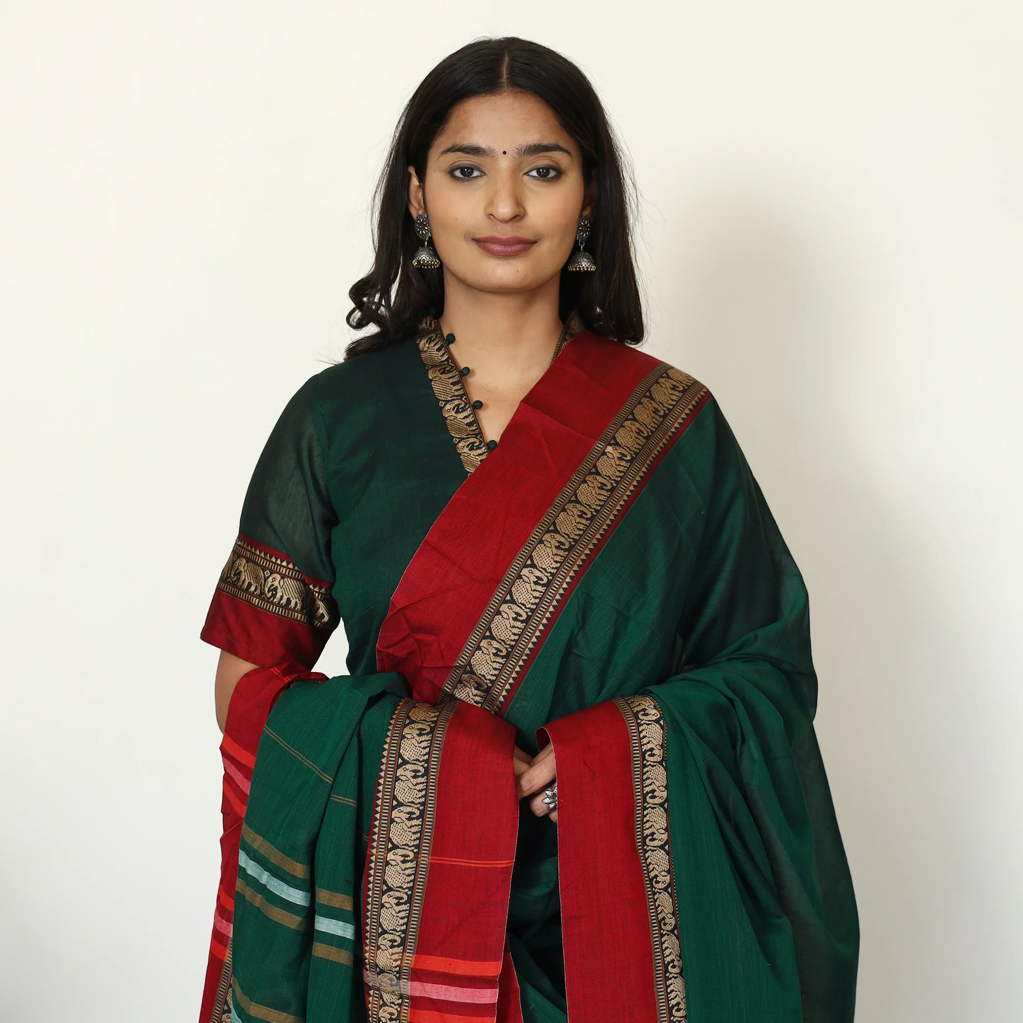 Green - Dharwad Cotton Kurta with Palazzo & Dupatta Set 14 - Image 3