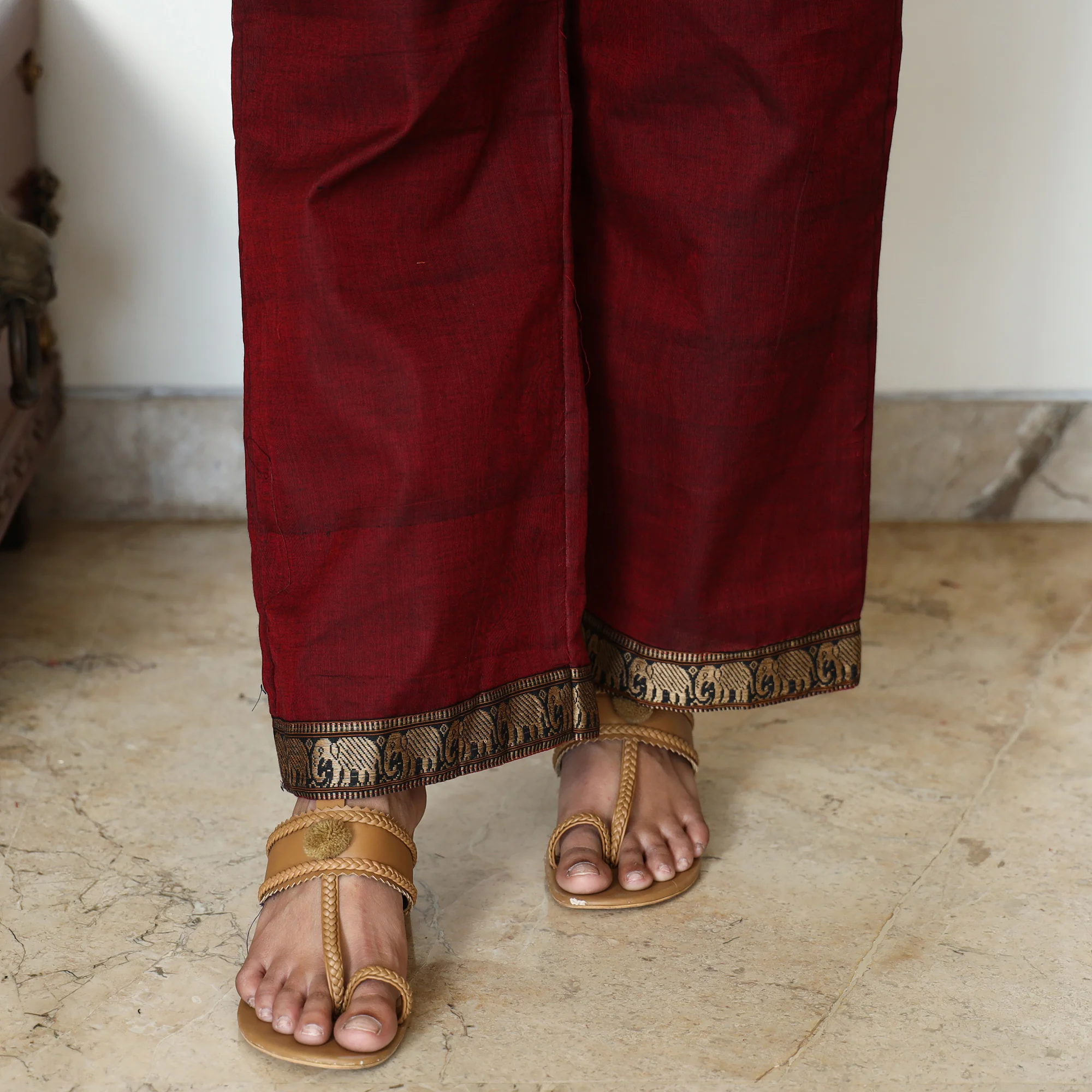 Maroon - Dharwad Cotton Kurta with Palazzo & Dupatta Set 16 - Image 7