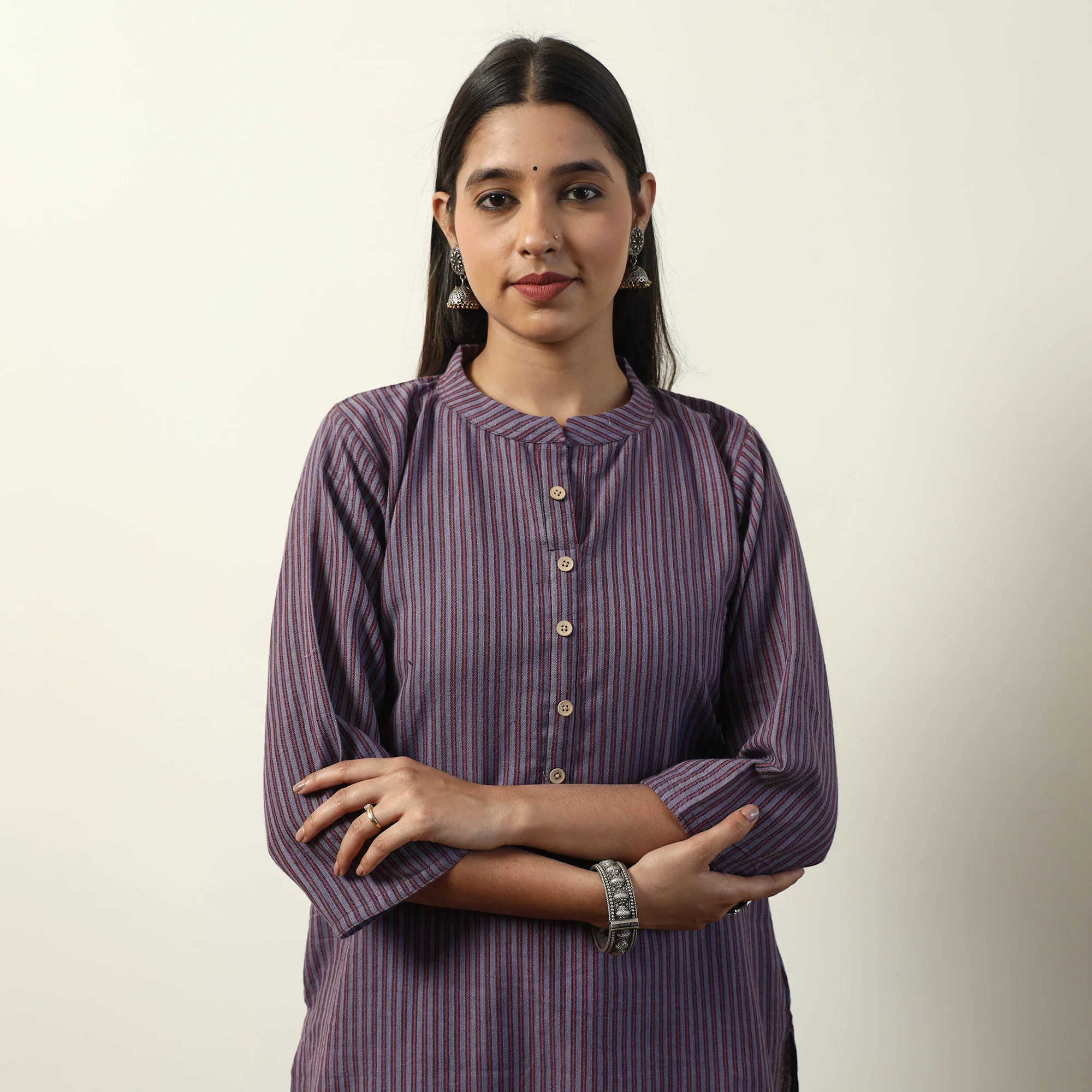 Purple - Jhiri Handloom Cotton Straight Long Kurta