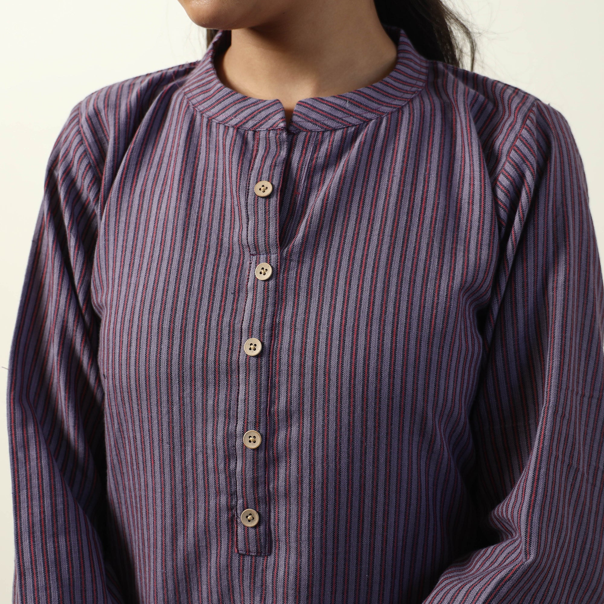Purple - Jhiri Handloom Cotton Straight Long Kurta - Image 5