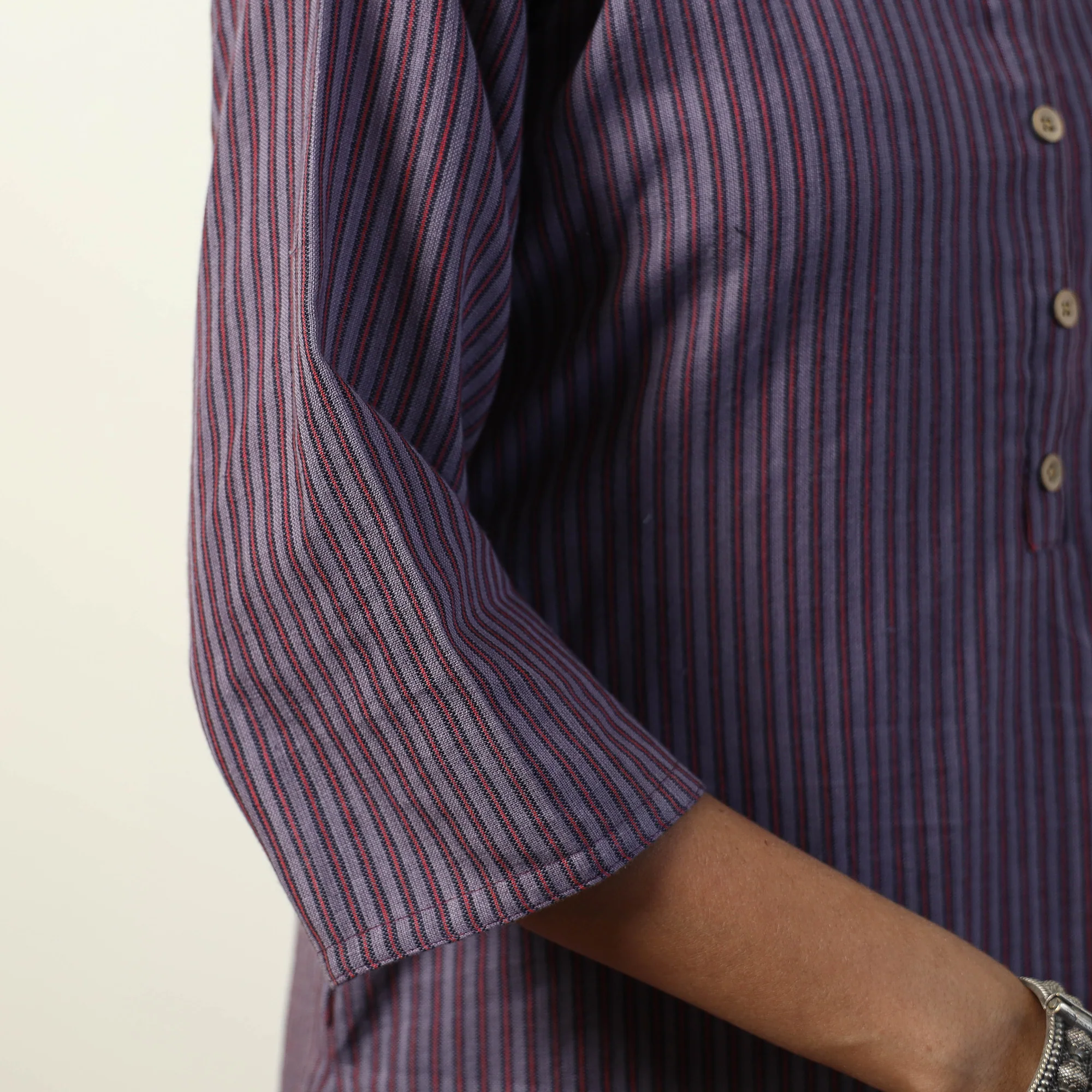 Purple - Jhiri Handloom Cotton Straight Long Kurta - Image 6