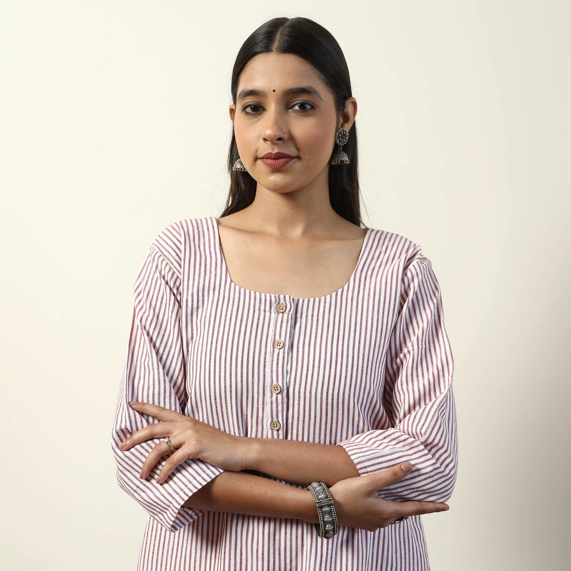 White - Jhiri Handloom Cotton Straight Long Kurta