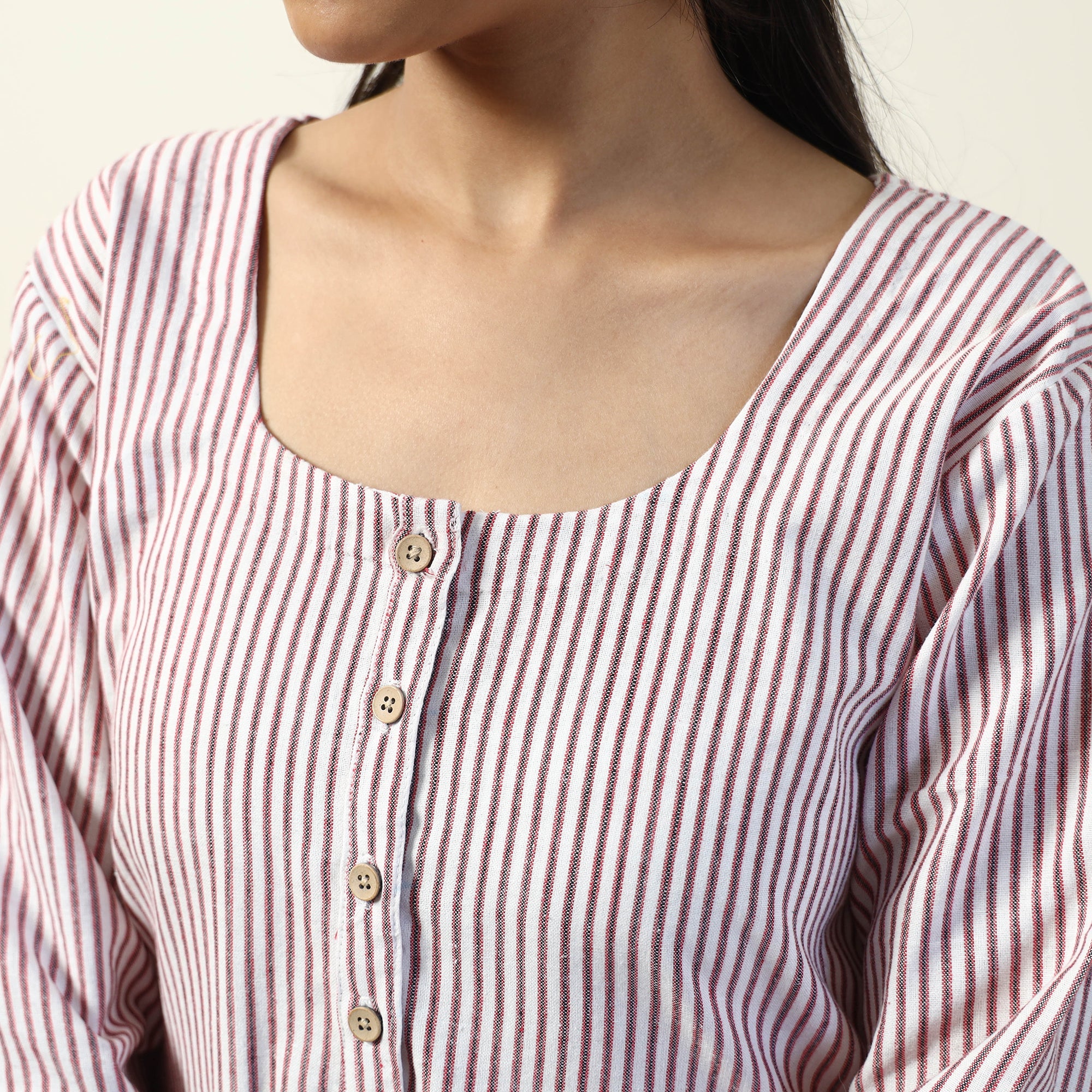 White - Jhiri Handloom Cotton Straight Long Kurta - Image 5