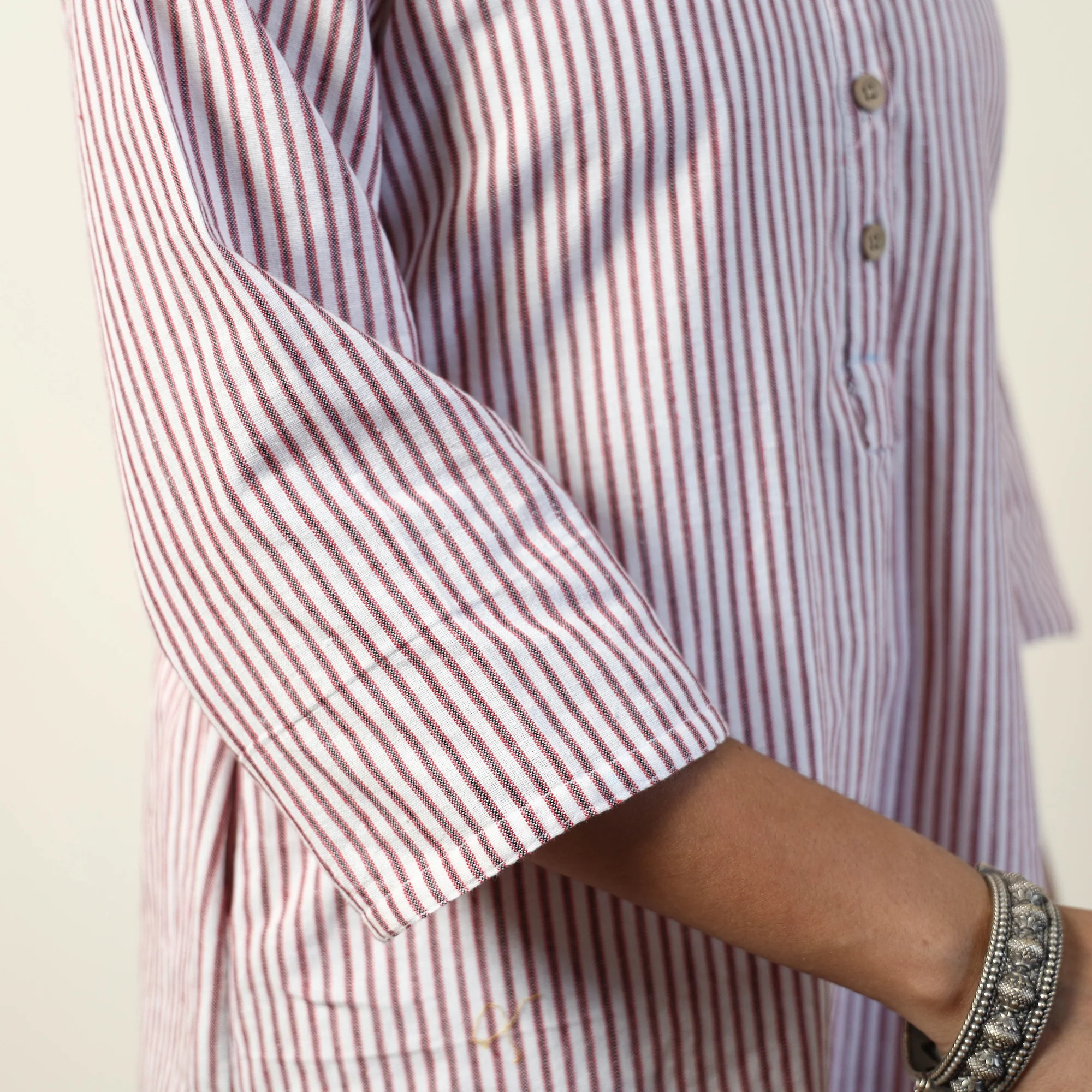 White - Jhiri Handloom Cotton Straight Long Kurta - Image 6