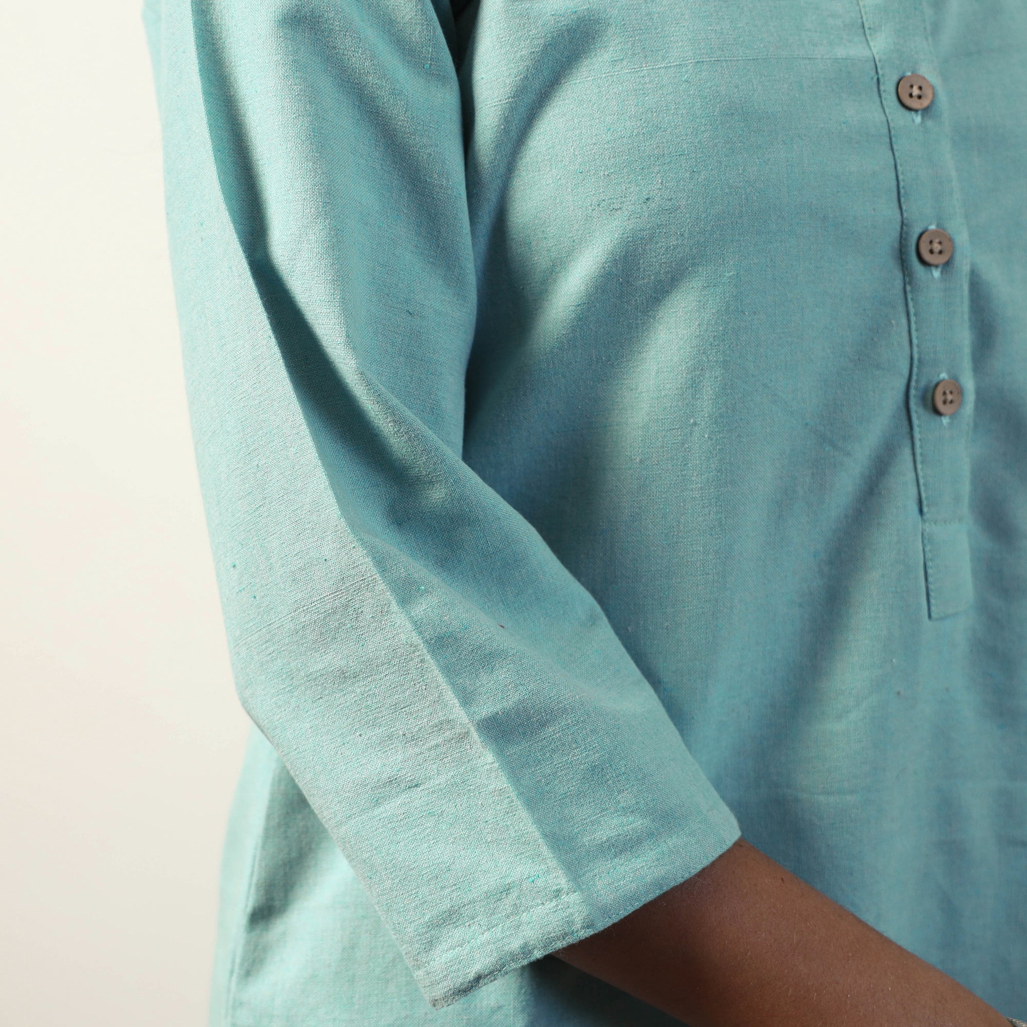 Sky Blue - Jhiri Handloom Cotton Straight Long Kurta - Image 6