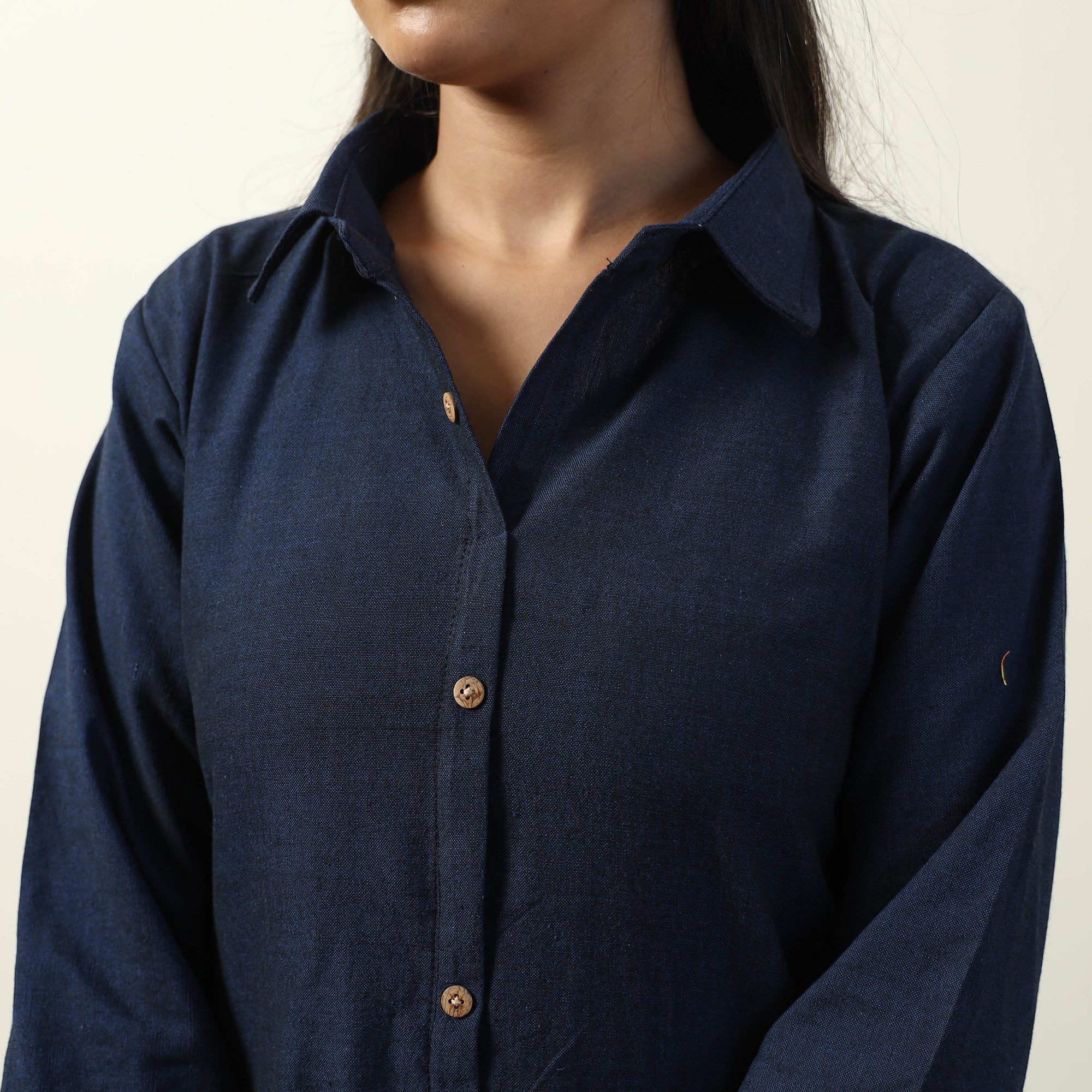 Navy Blue - Jhiri Handloom Cotton A-Line Long Kurta - Image 5