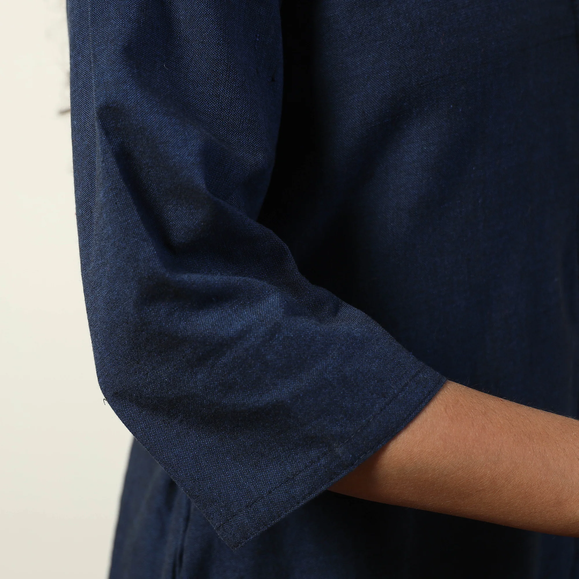 Navy Blue - Jhiri Handloom Cotton A-Line Long Kurta - Image 6