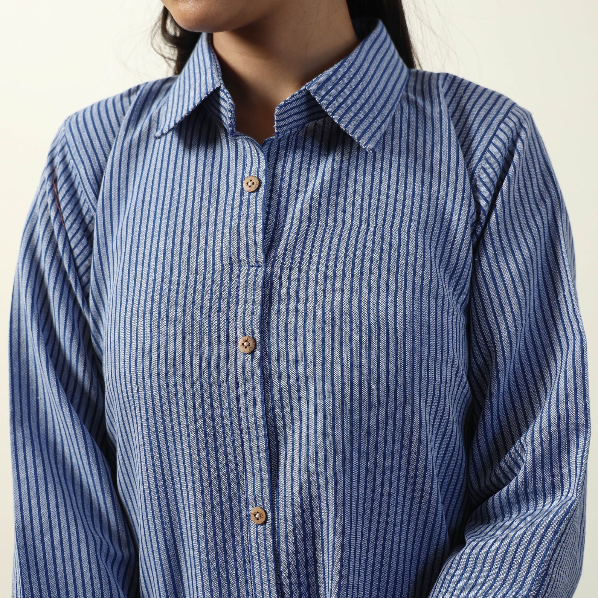 Blue - Jhiri Handloom Cotton A-Line Long Kurta - Image 5