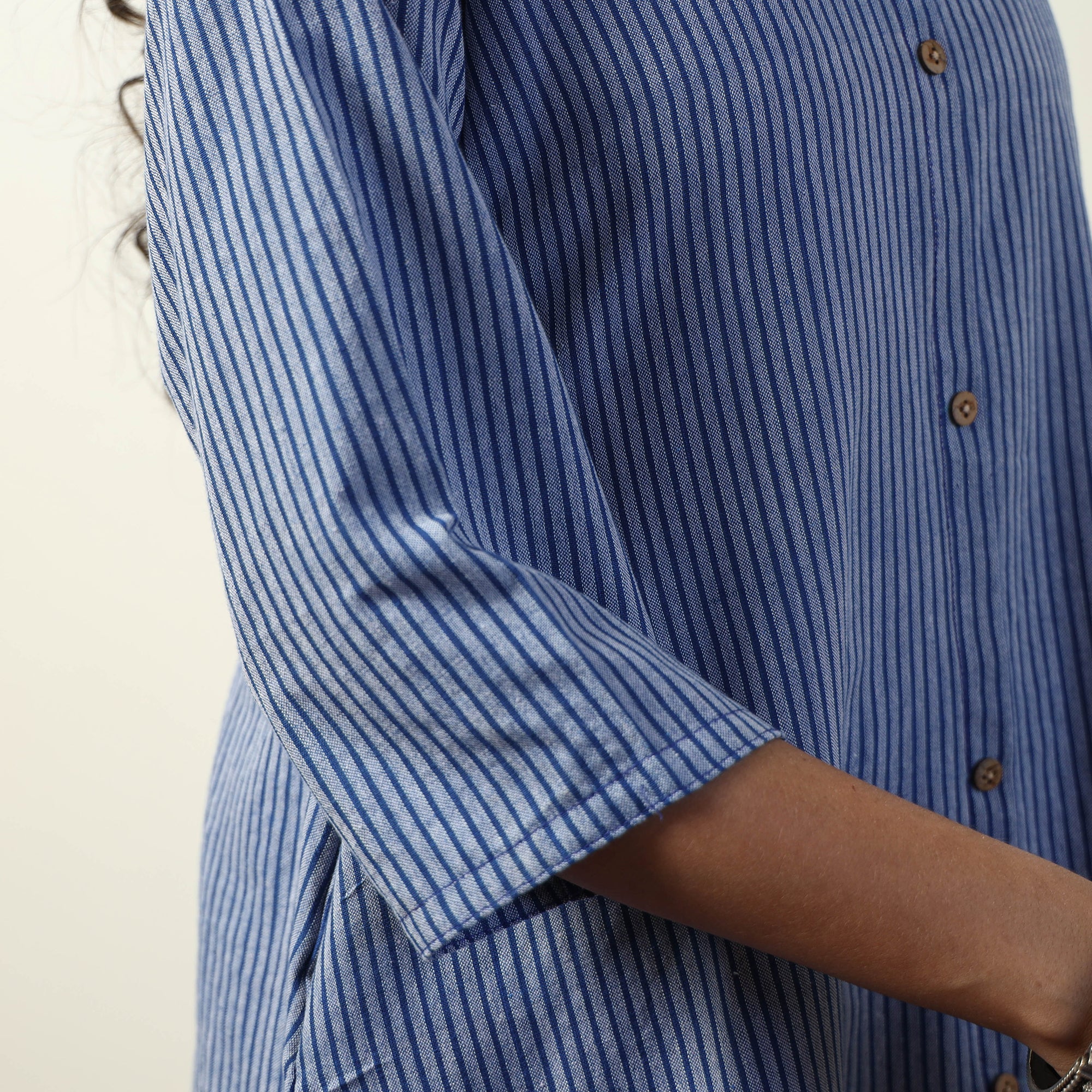 Blue - Jhiri Handloom Cotton A-Line Long Kurta - Image 6