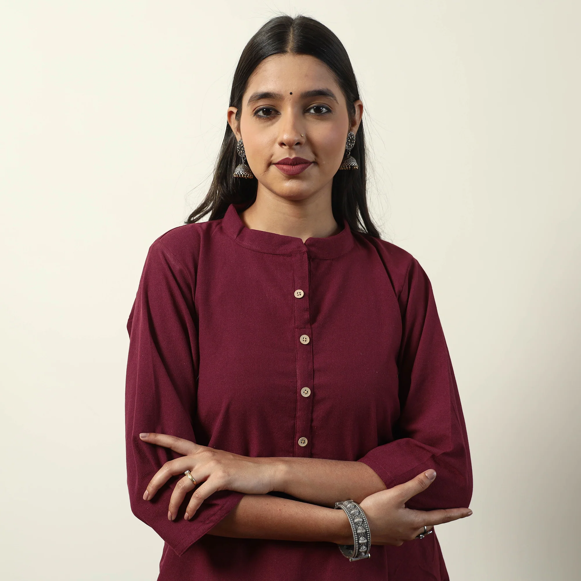Maroon - Jhiri Handloom Cotton Straight Long Kurta - Image 4