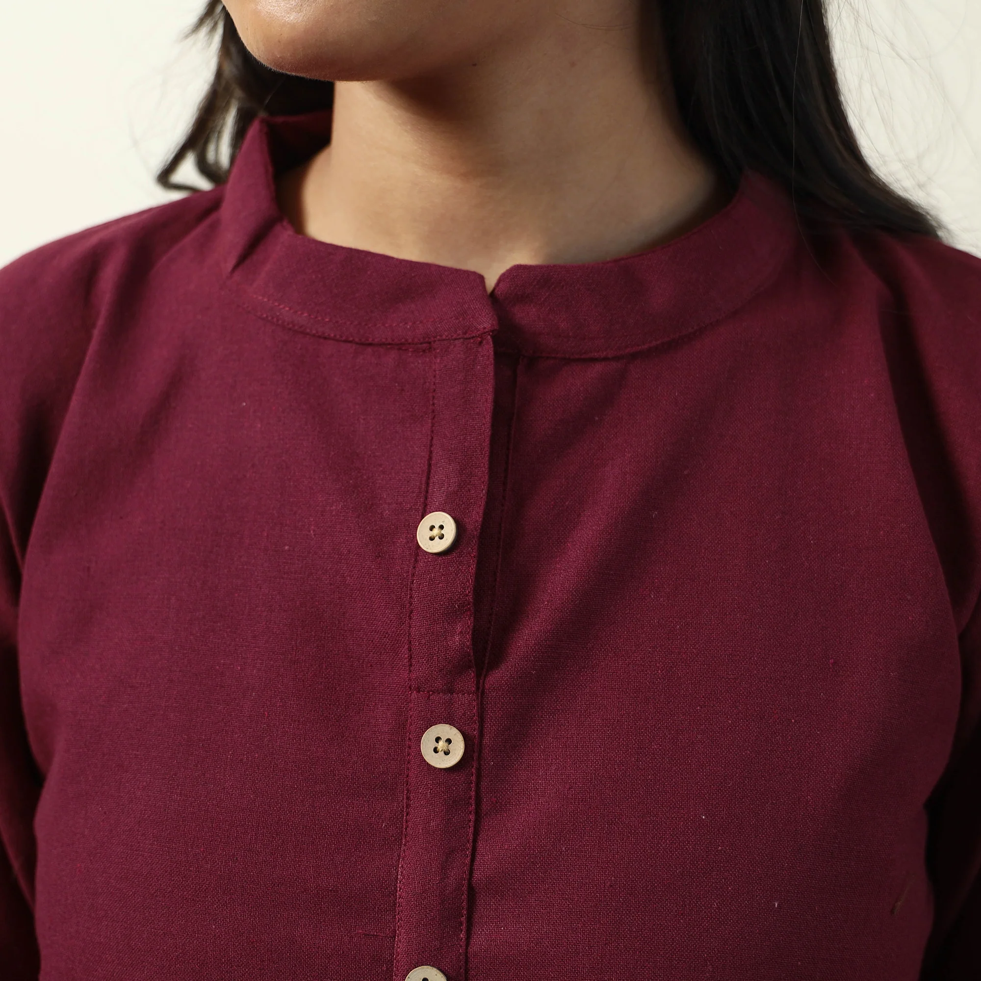 Maroon - Jhiri Handloom Cotton Straight Long Kurta - Image 5