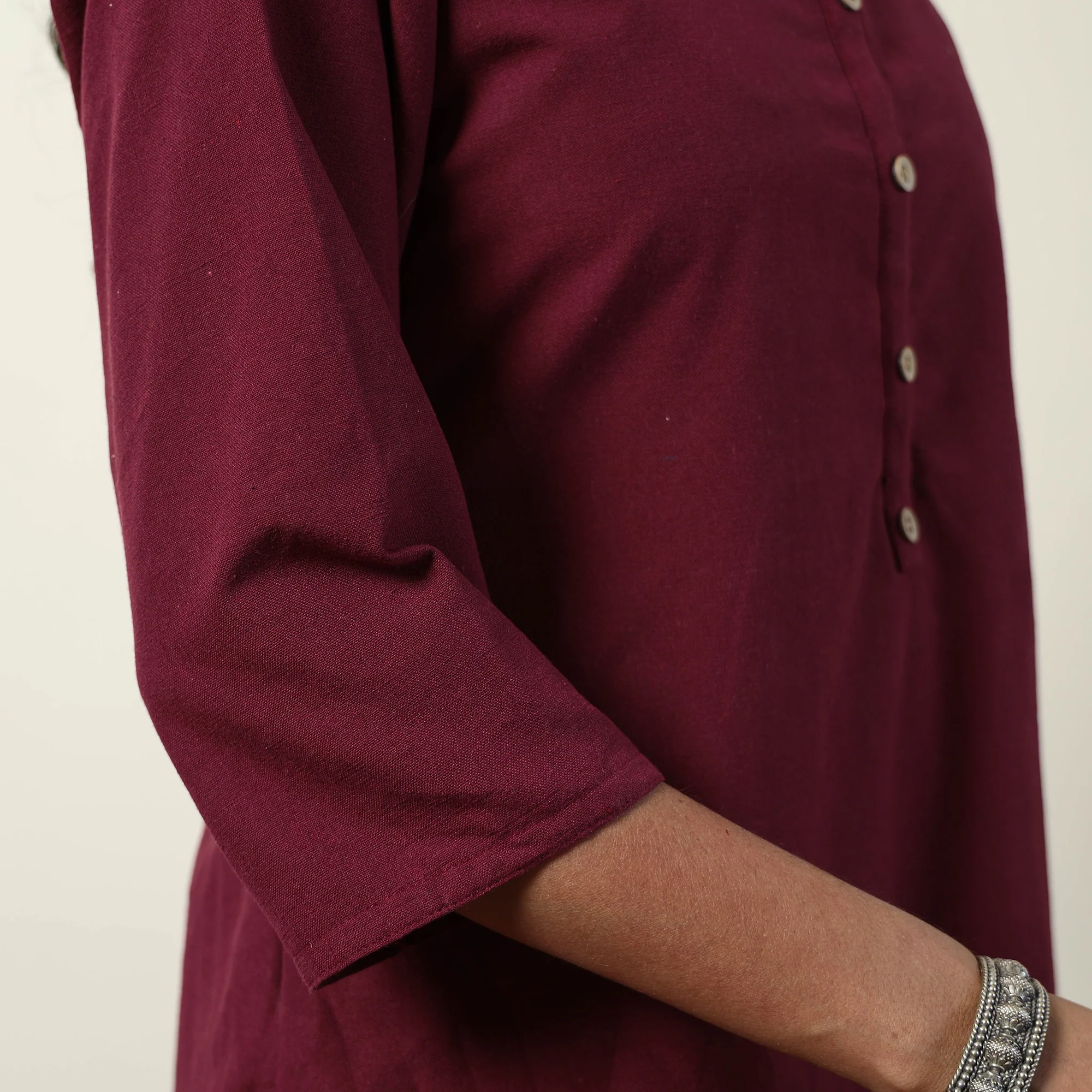 Maroon - Jhiri Handloom Cotton Straight Long Kurta - Image 6