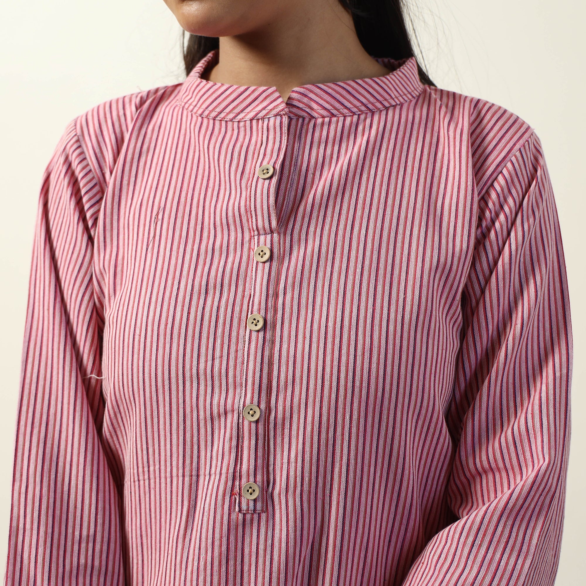 Pink - Jhiri Handloom Cotton Straight Long Kurta - Image 5