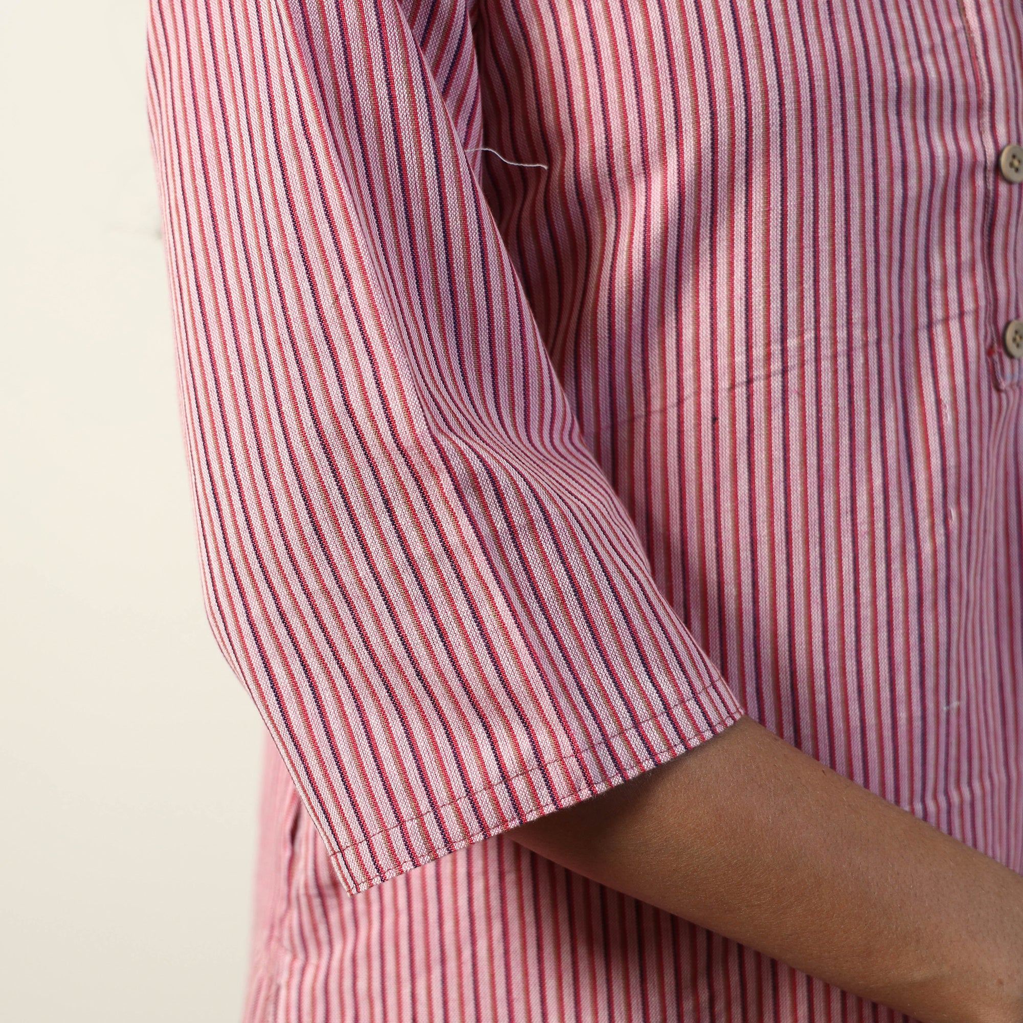 Pink - Jhiri Handloom Cotton Straight Long Kurta - Image 6