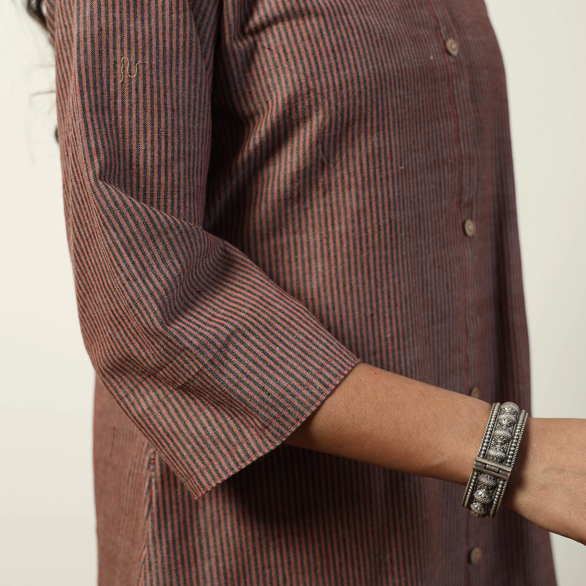 Dark Brown - Jhiri Handloom Cotton Straight Long Kurta - Image 6