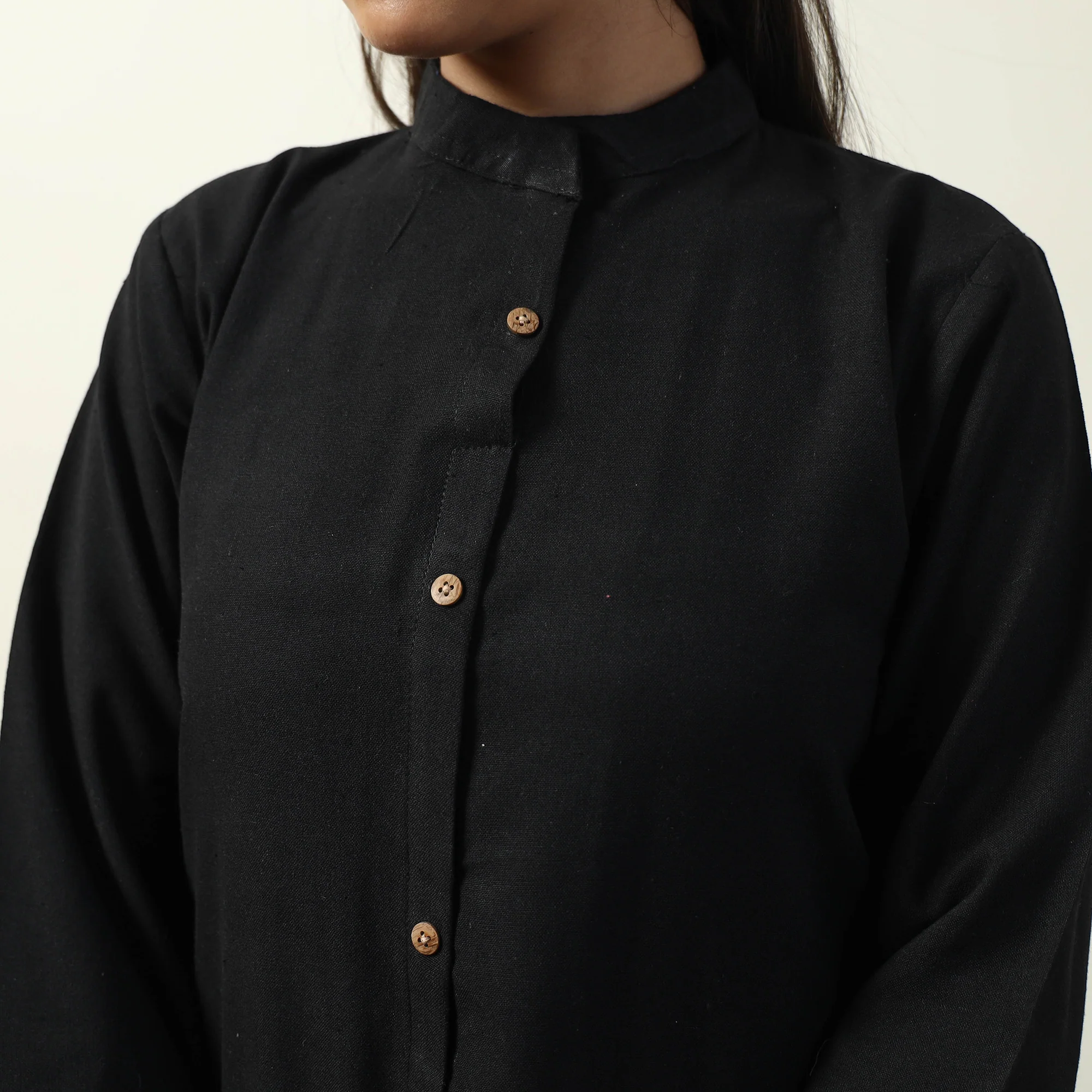 Black - Jhiri Handloom Cotton Straight Long Kurta - Image 5