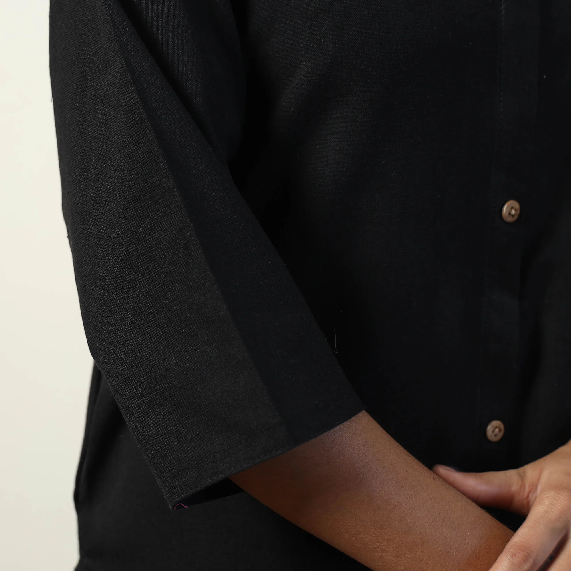Black - Jhiri Handloom Cotton Straight Long Kurta - Image 6