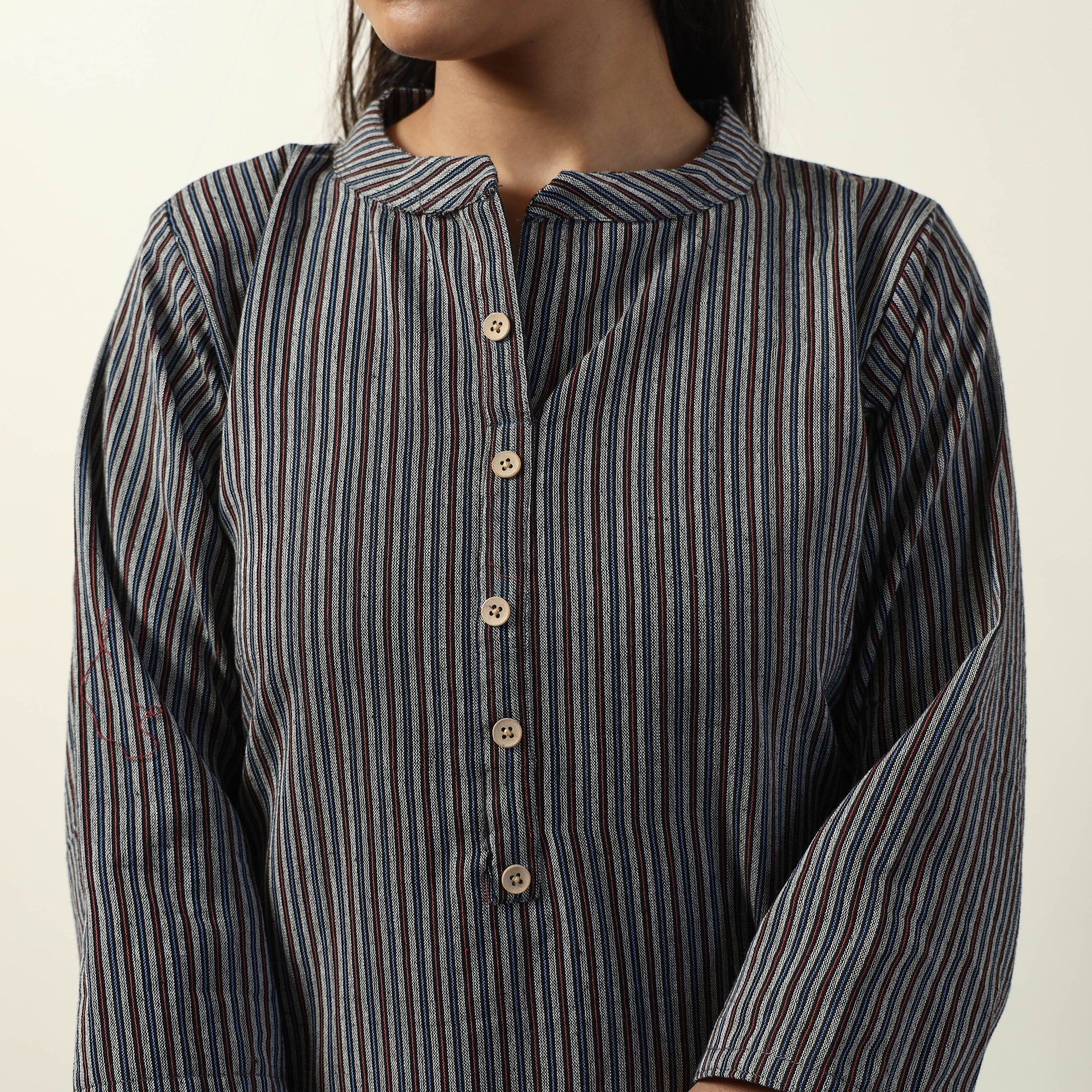Grey - Jhiri Handloom Cotton Straight Long Kurta - Image 5