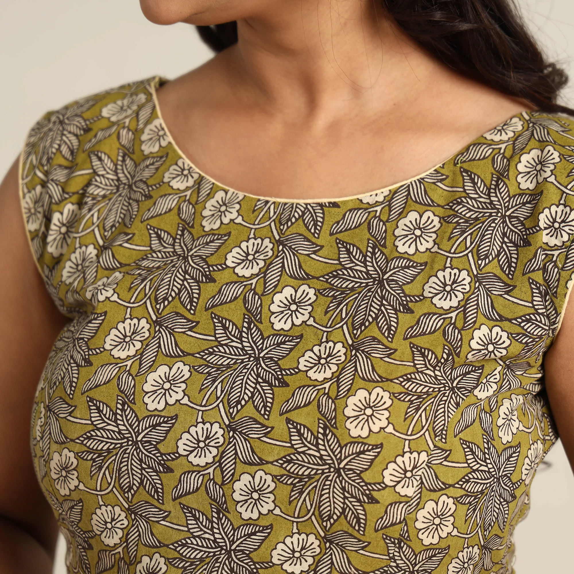 Green - Kalamkari Printed Cotton Stitched Blouse 01 - Image 4