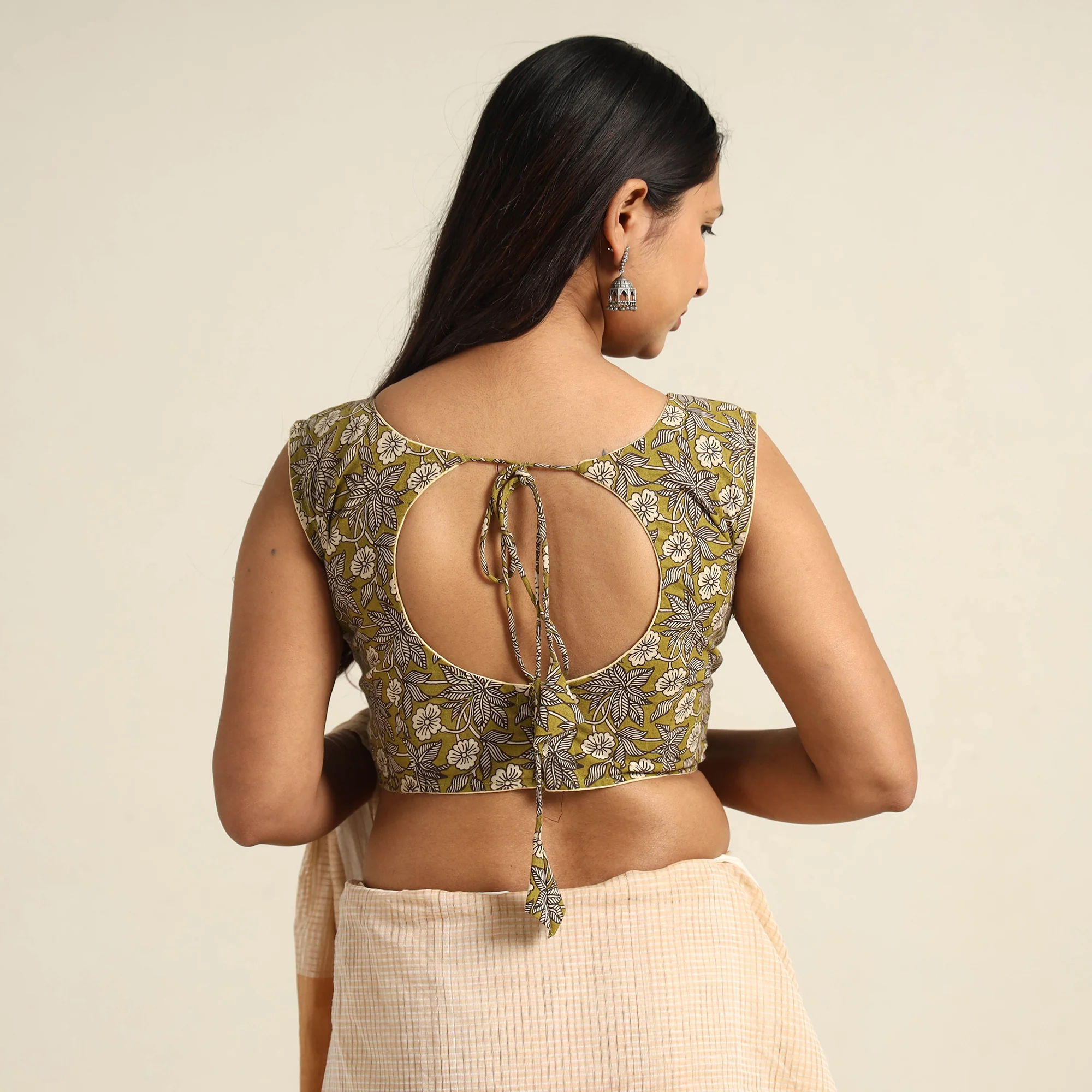 Green - Kalamkari Printed Cotton Stitched Blouse 01 - Image 5