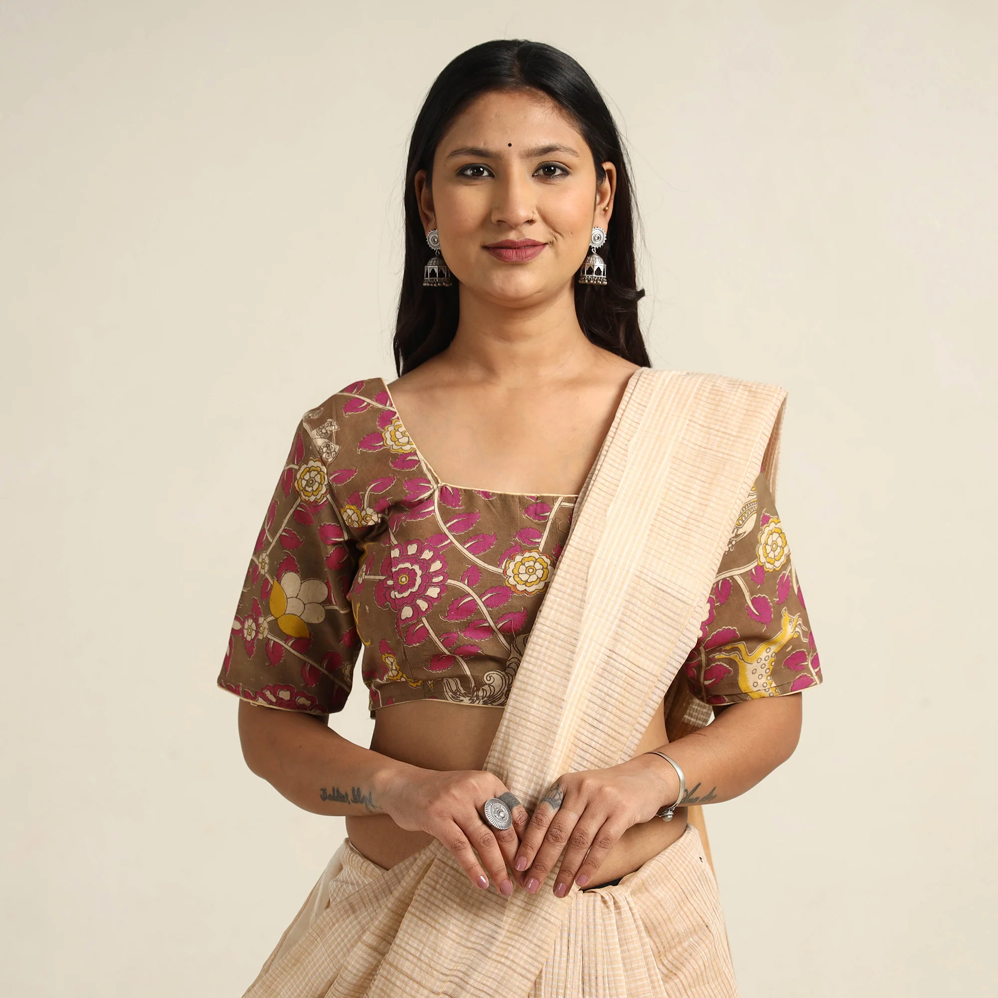 Brown - Kalamkari Printed Cotton Stitched Blouse 11