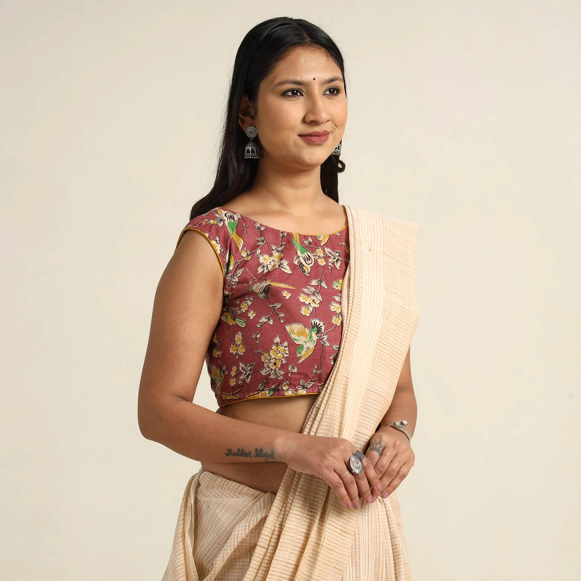 Maroon - Kalamkari Printed Cotton Stitched Blouse 02 - Image 3