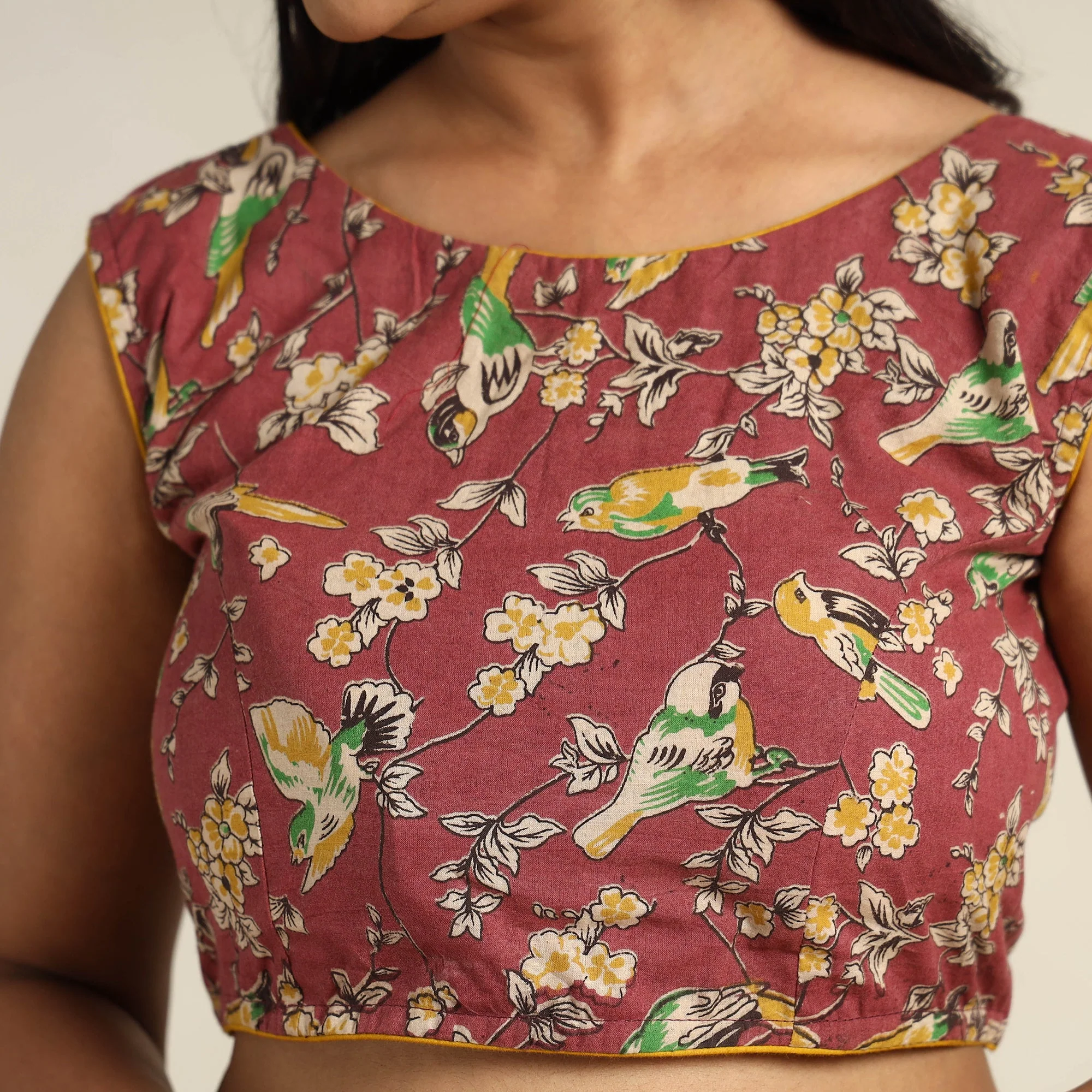 Maroon - Kalamkari Printed Cotton Stitched Blouse 02 - Image 4