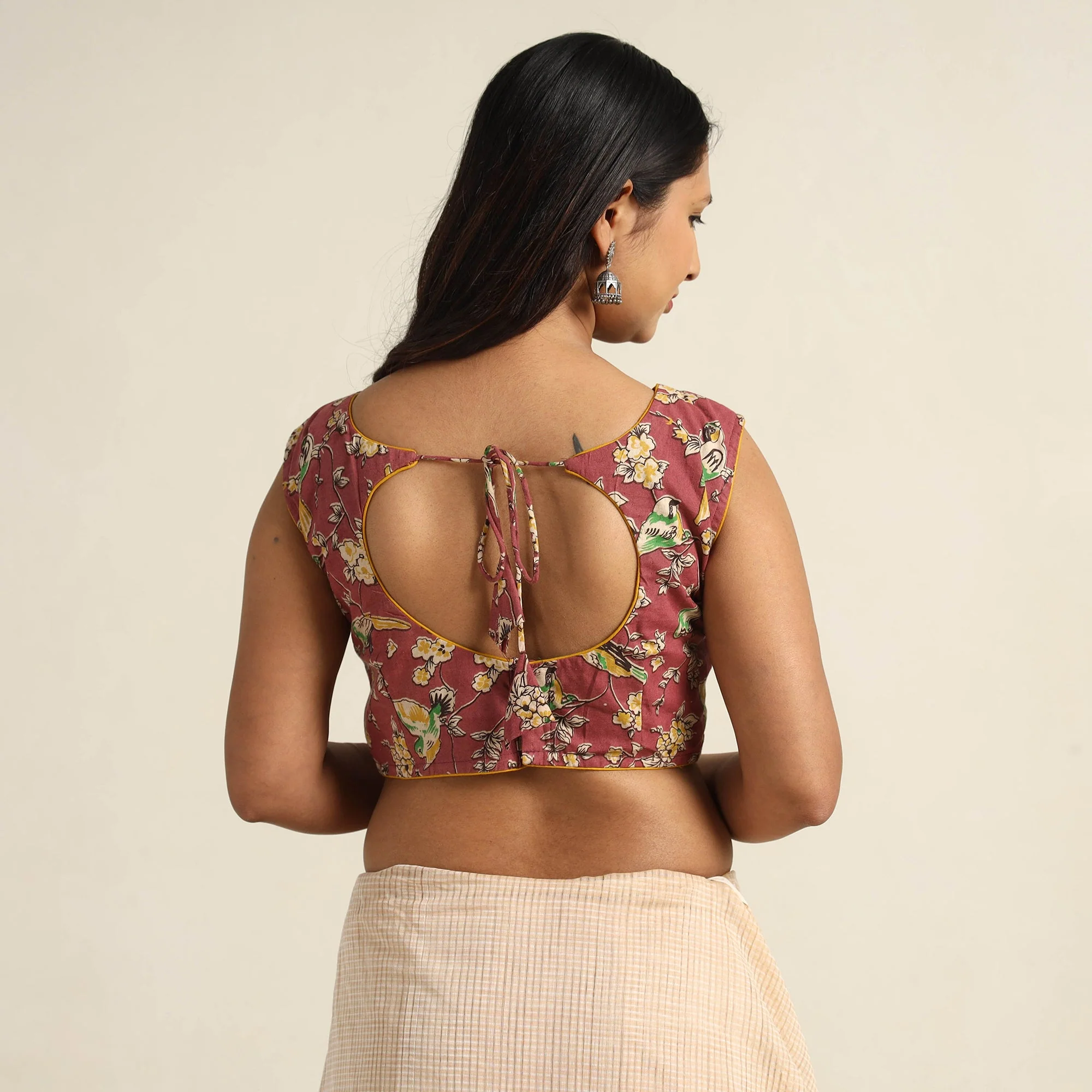 Maroon - Kalamkari Printed Cotton Stitched Blouse 02 - Image 5