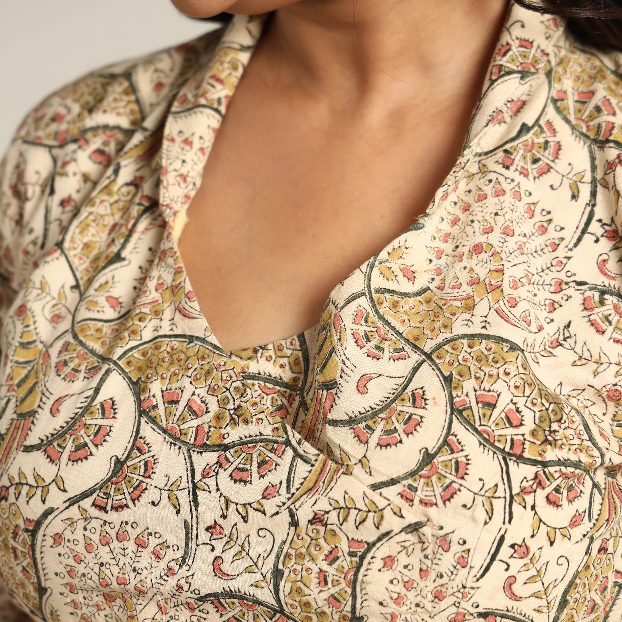 Beige - Pedana Kalamkari Block Printed Cotton Stitched Blouse 15 - Image 4