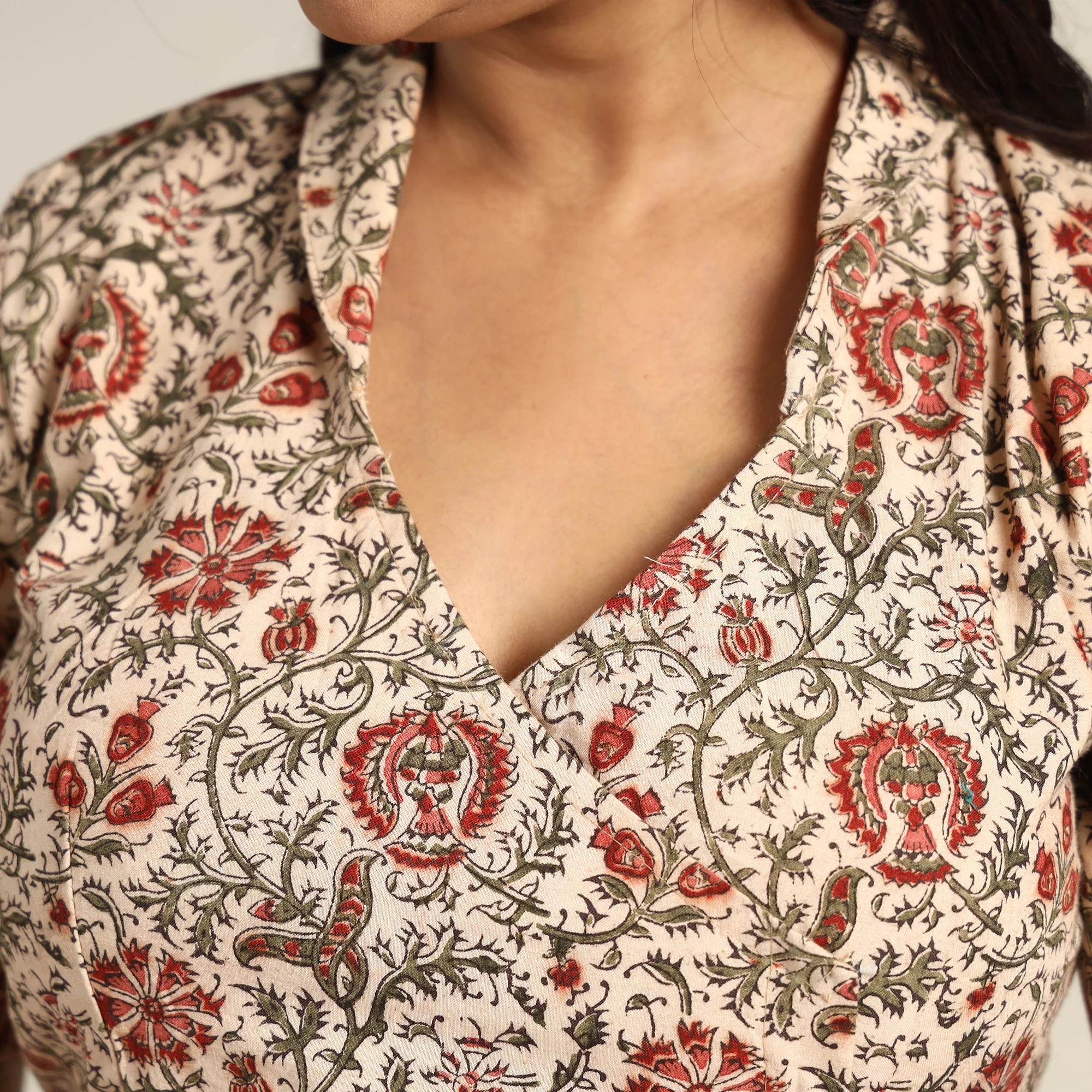 Beige - Pedana Kalamkari Block Printed Cotton Stitched Blouse 18 - Image 4
