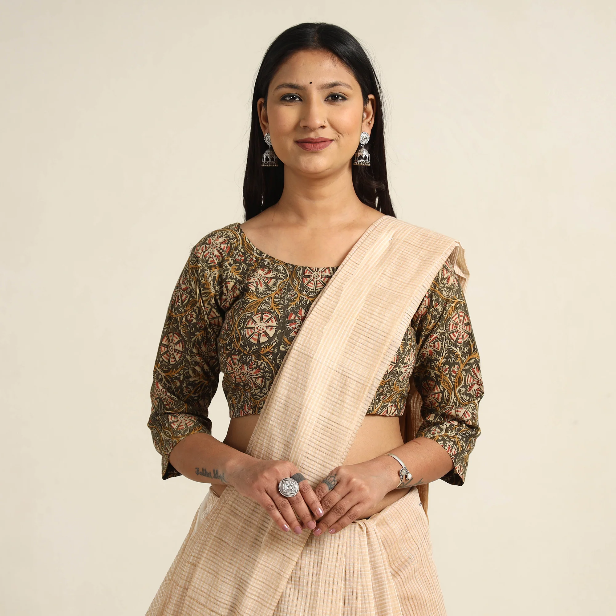 Green - Pedana Kalamkari Block Printed Cotton Stitched Blouse 19