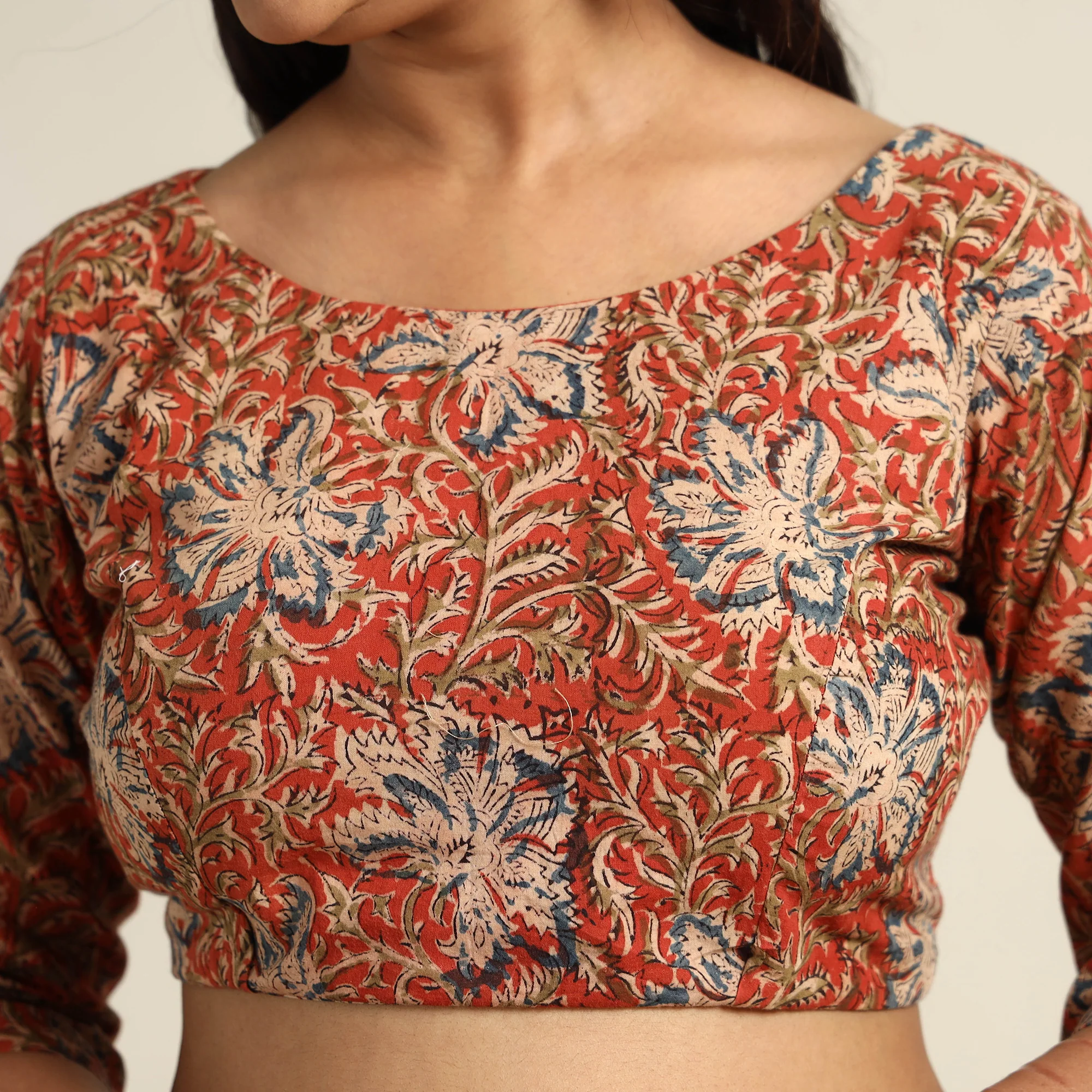Orange - Pedana Kalamkari Block Printed Cotton Stitched Blouse 20 - Image 4