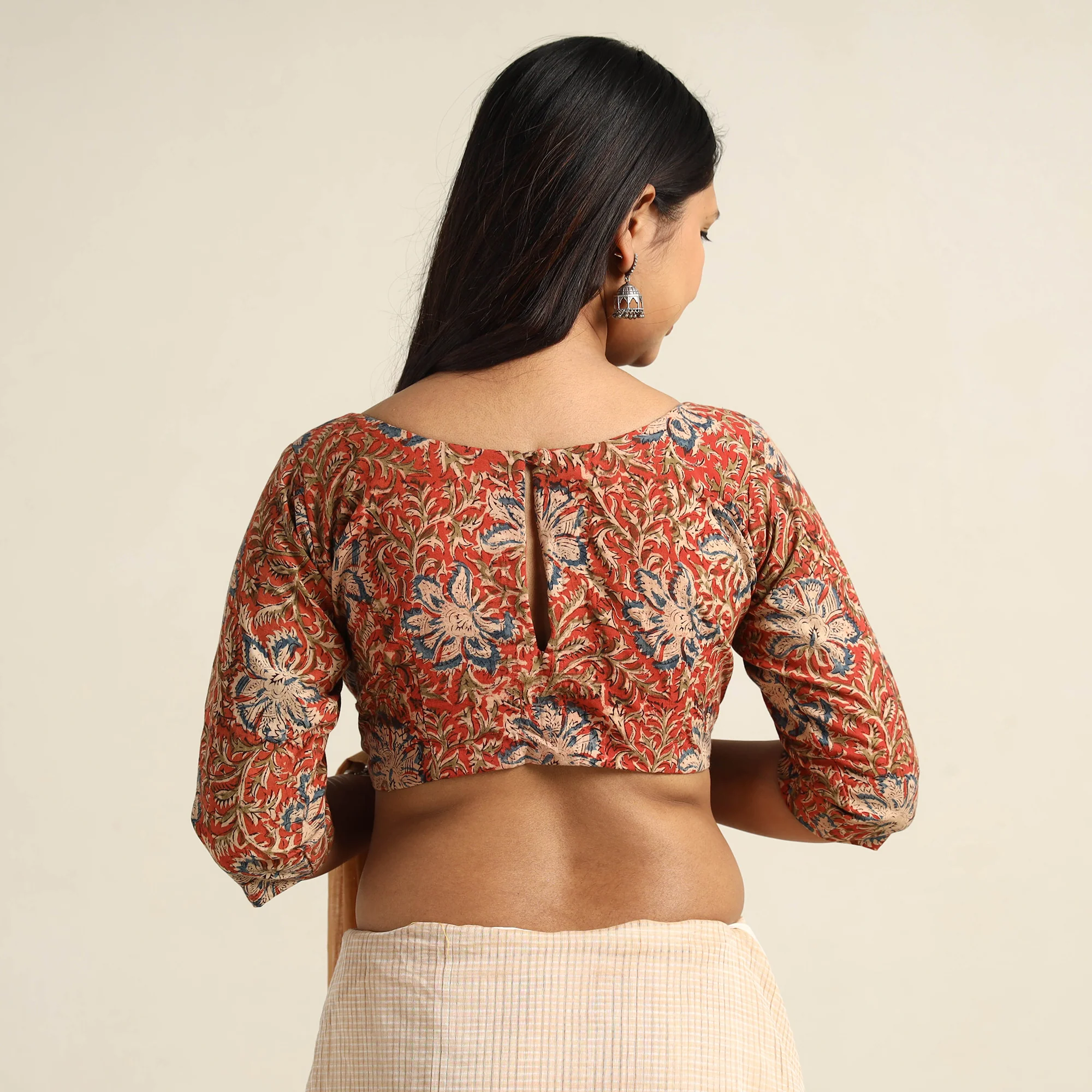 Orange - Pedana Kalamkari Block Printed Cotton Stitched Blouse 20 - Image 5