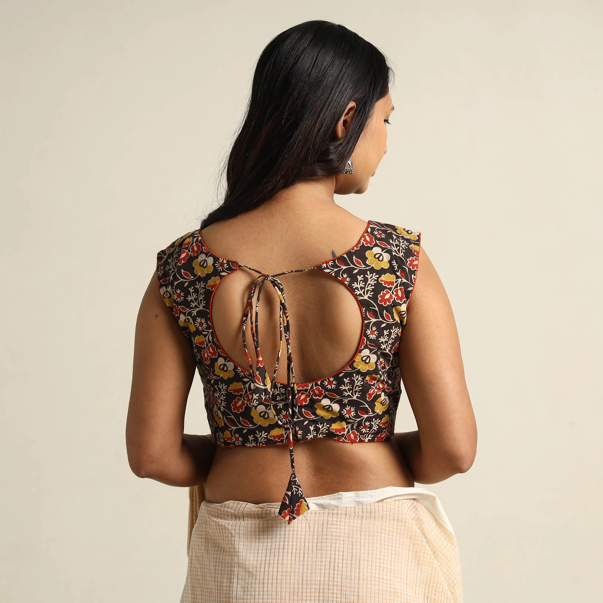 Black - Kalamkari Printed Cotton Stitched Blouse 03 - Image 5