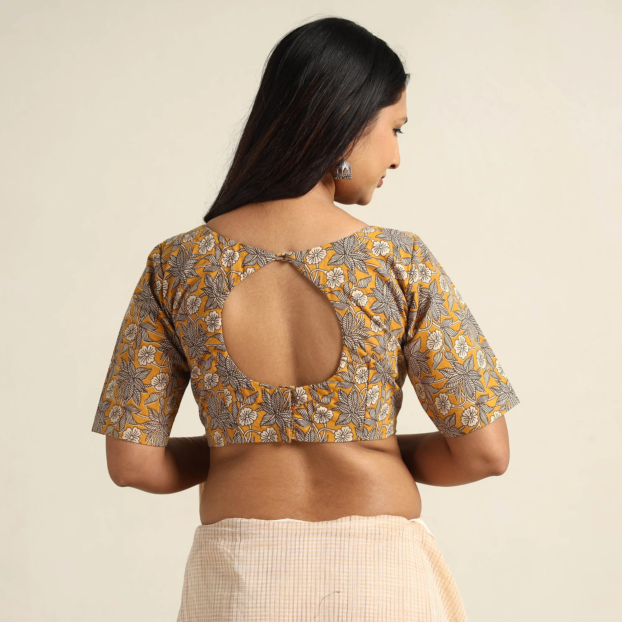 Yellow - Kalamkari Printed Cotton Stitched Blouse 05 - Image 5