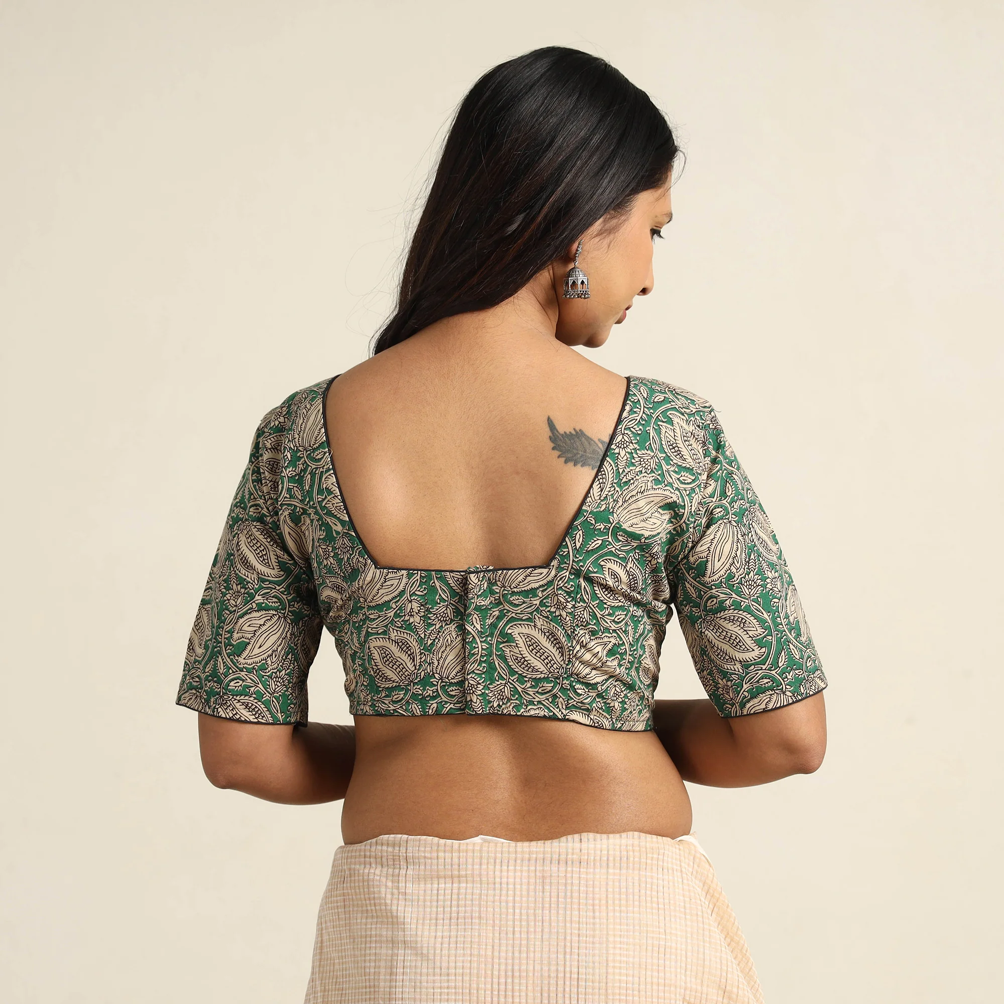 Green - Kalamkari Printed Cotton Stitched Blouse 07 - Image 5
