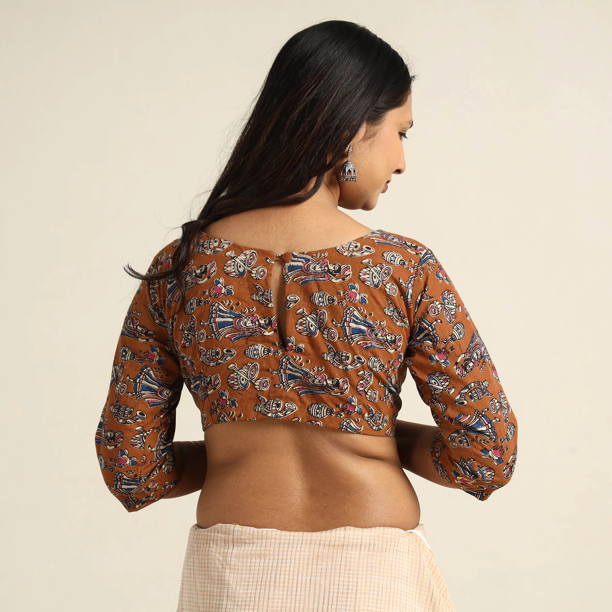 Brown - Kalamkari Printed Cotton Stitched Blouse 09 - Image 5