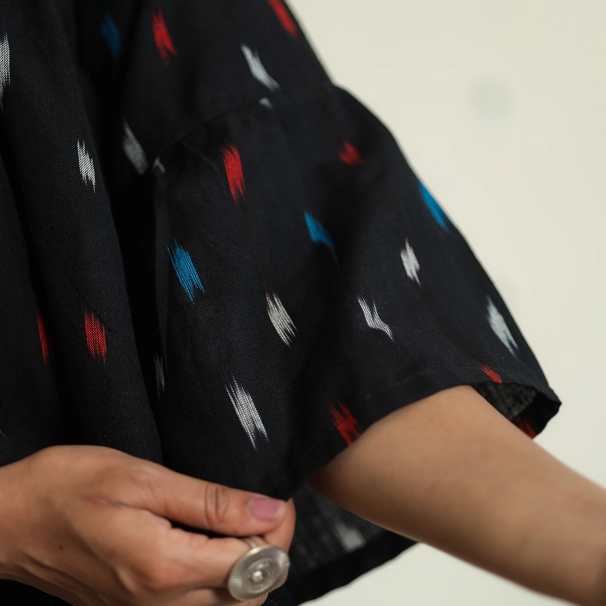 Black - Pochampally Ikat Full Sleeve Cotton Crop Top 02 - Image 5