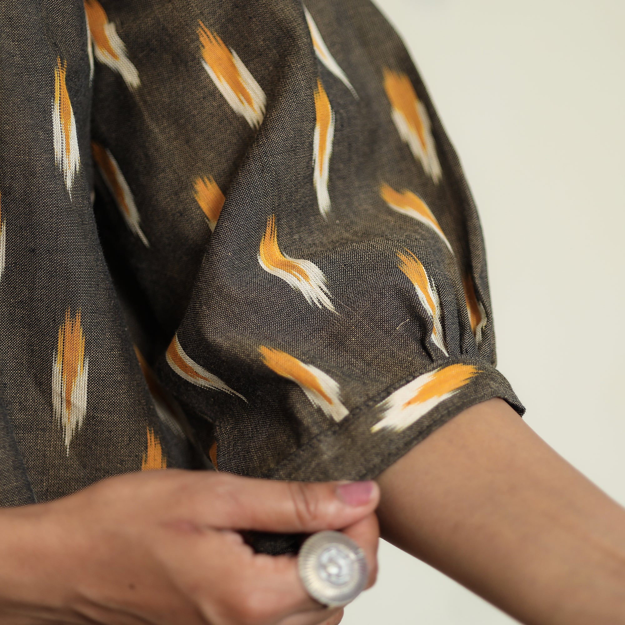 Brown - Pochampally Ikat Full Sleeve Cotton Crop Top 13 - Image 5